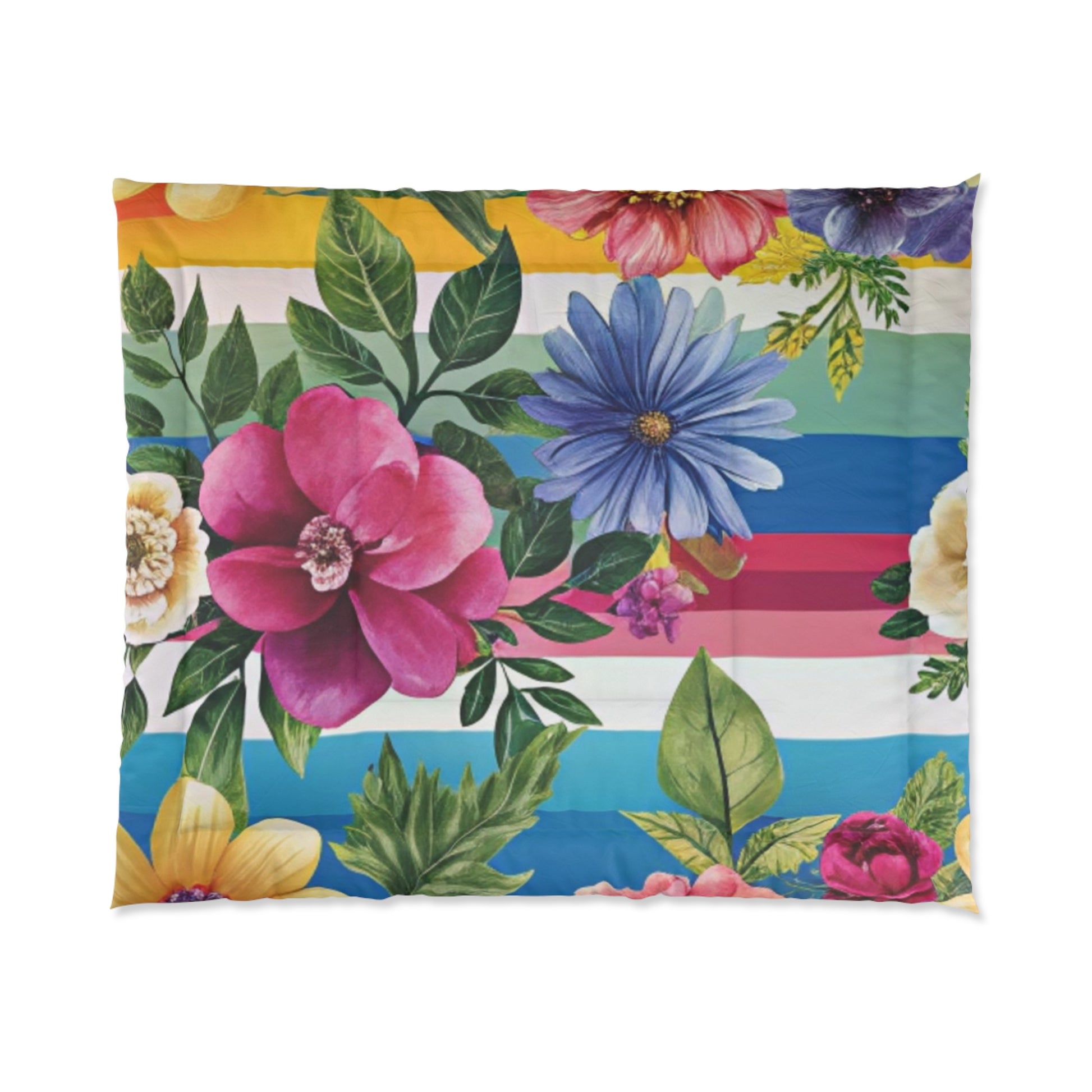Floral Stripe 4K Comforter, Artsulli - Art is Long, Life is Short, Home Decor, Size, 104" × 88", , , , , 27798831144874081936