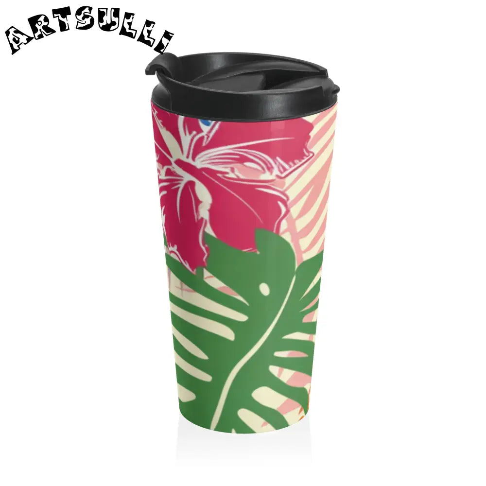 JAKKOUTTHEBXX Tropical Leaf Print Stainless Steel Travel Mug