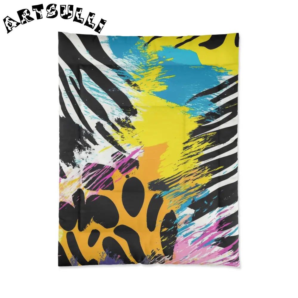 Zebra Stripes x Leapord Print x Paint Splatter Multi-Color Comforter, Artsulli - Art is Long, Life is Short, Home Decor, Size, 68" × 88", , , , , 17722596582974