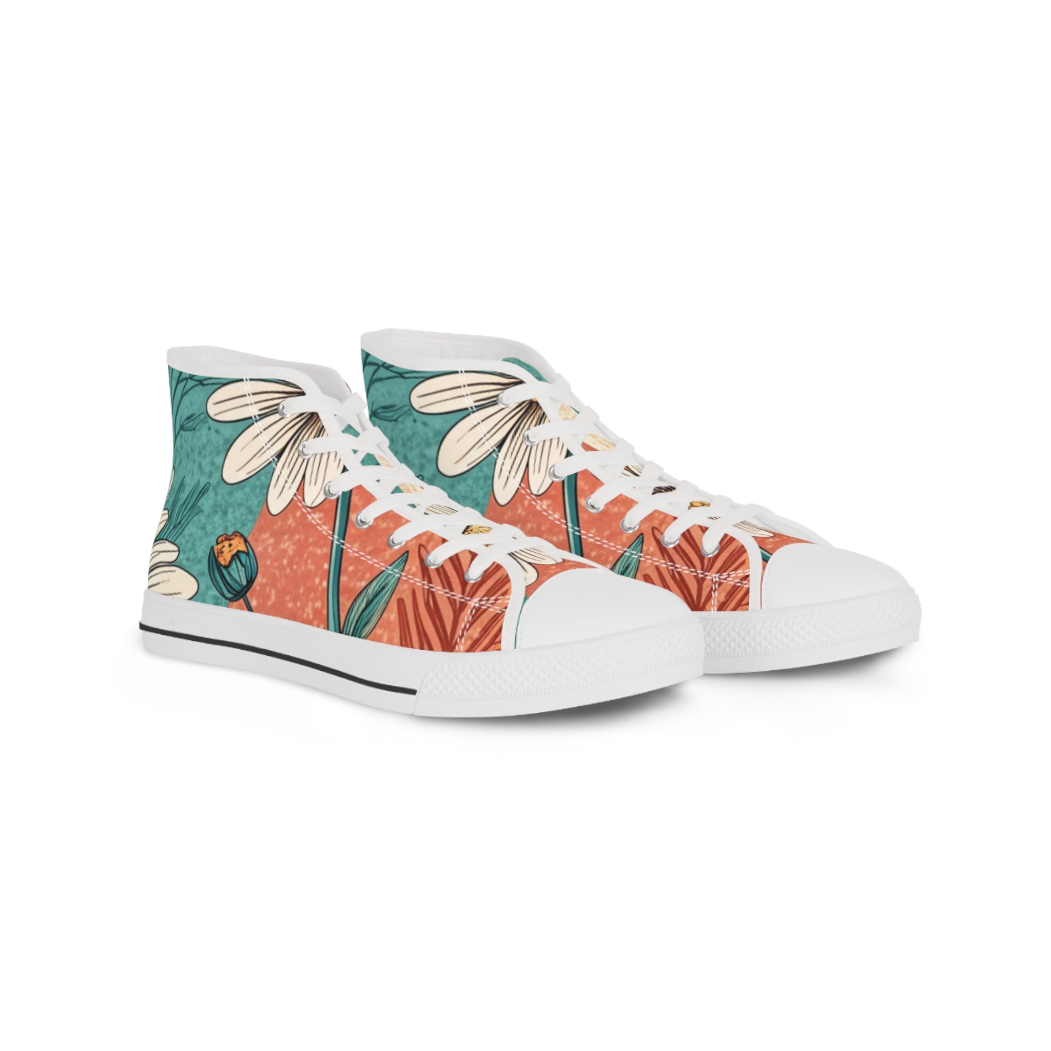Retro Daisy Dream Men's High Top Sneakers, Artsulli - Art is Long, Life is Short, Shoes, Size, US 5, Color, White sole, , , 72806522564661200884