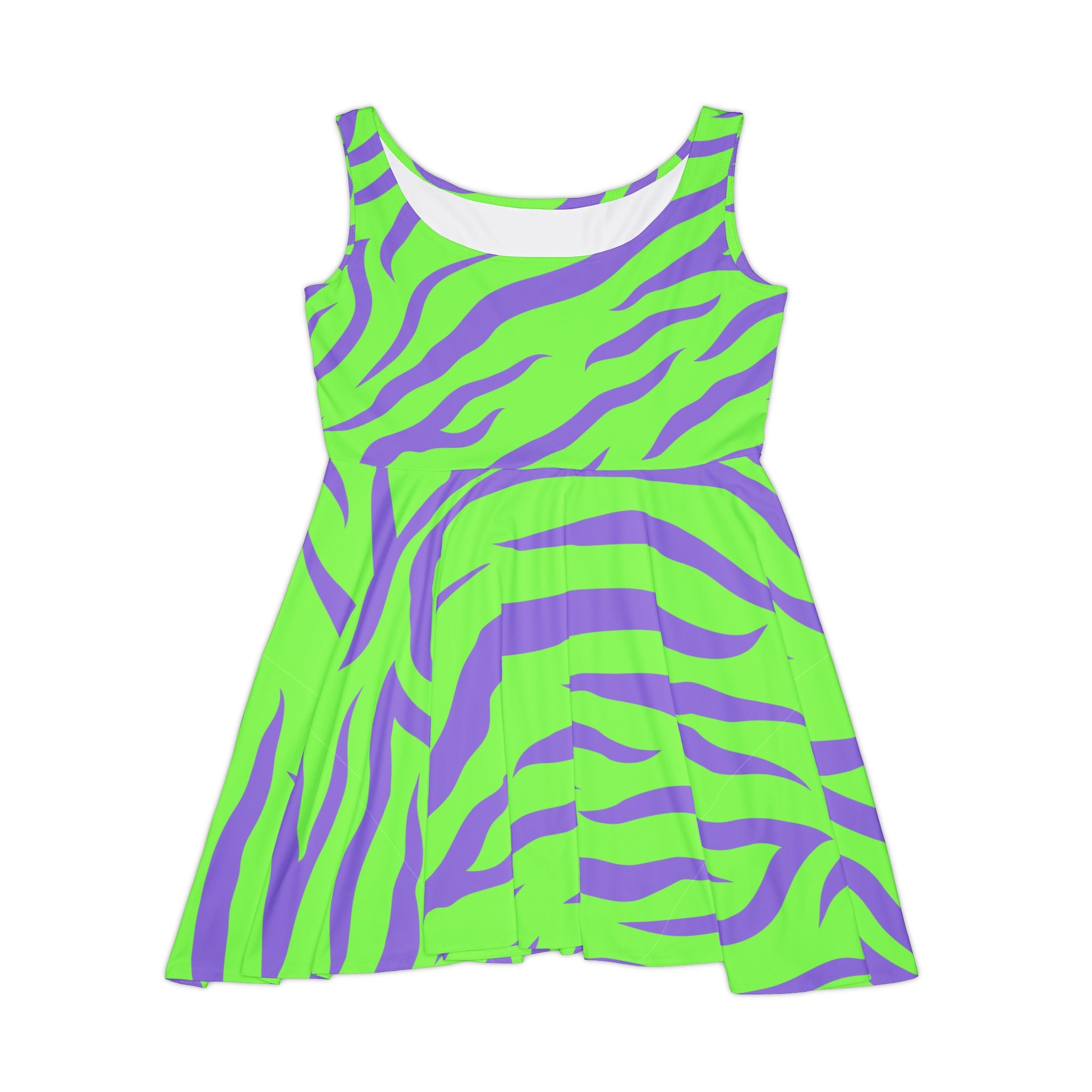 Tyrannosaurus Print Green and Purple Women's Skater Dress (AOP), Artsulli - Art is Long, Life is Short, All Over Prints, Size, XS, , , , , 15295279197394