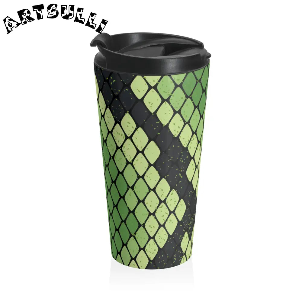 JAKKOUTTHEBXX Snake Skin Green and Black Stainless Steel Travel Mug