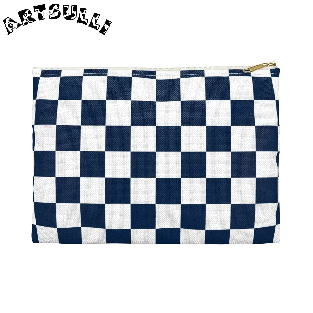 JAKKOUTTHEBXX Checkerboard White and Navy Blue Accessory Pouch