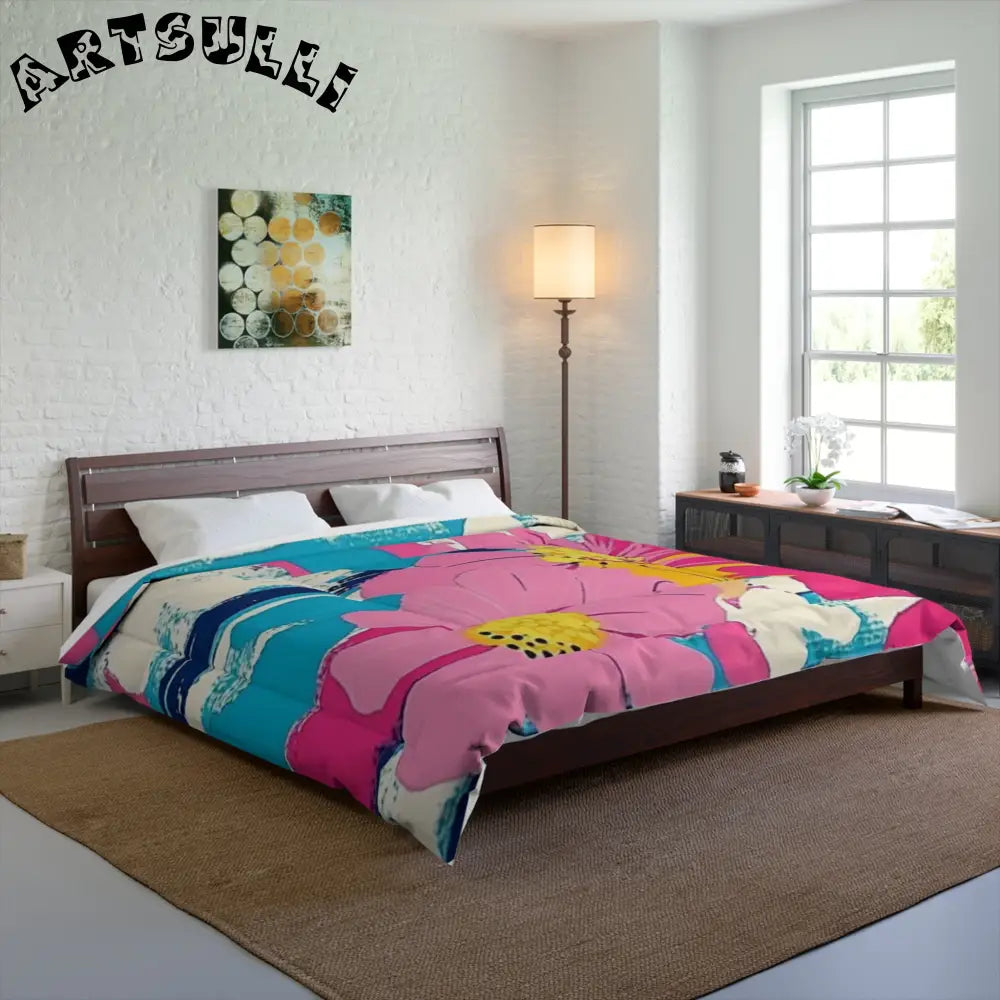 JAKKOUTTHEBXX Dayglo Floral Stripes Multi-Color Comforter