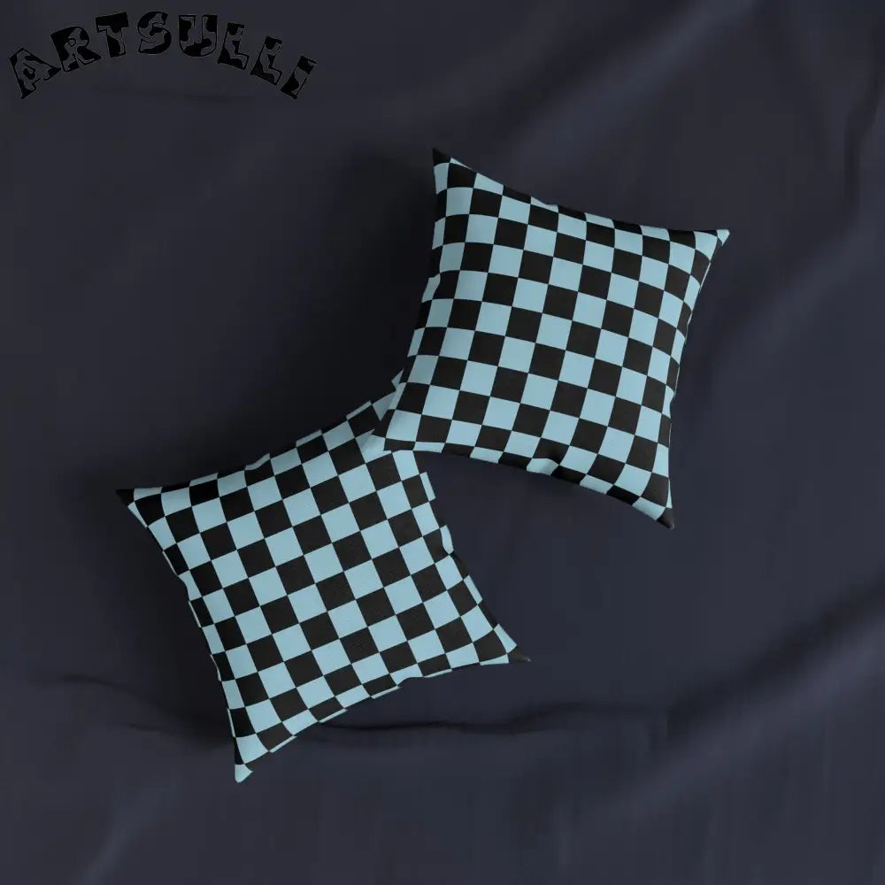 JAKKOUTTHEBXX Checkerboard Black and Blue Square Pillow