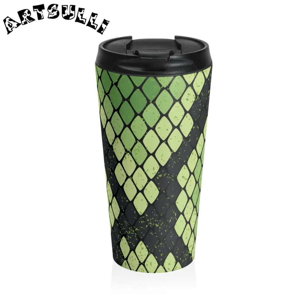 JAKKOUTTHEBXX Snake Skin Green and Black Stainless Steel Travel Mug