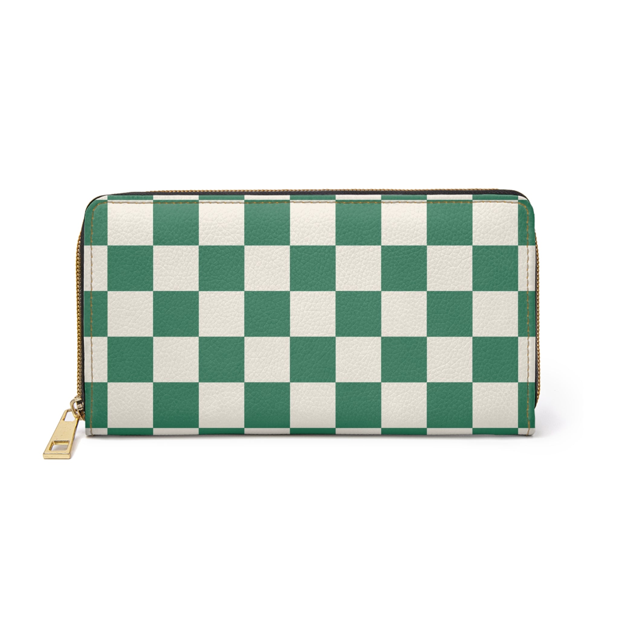 Checkerboard Dark Green Zipper Wallet, Artsulli - Art is Long, Life is Short, Accessories, Size, One size, Color, White, , , 15019277503372930171