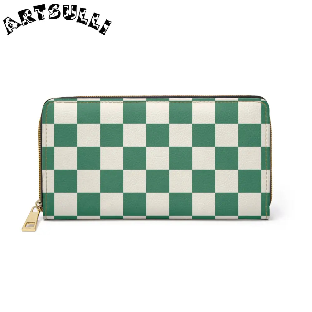 JAKKOUTTHEBXX Checkerboard Dark Green Zipper Wallet JAKKOUTTHEBXX