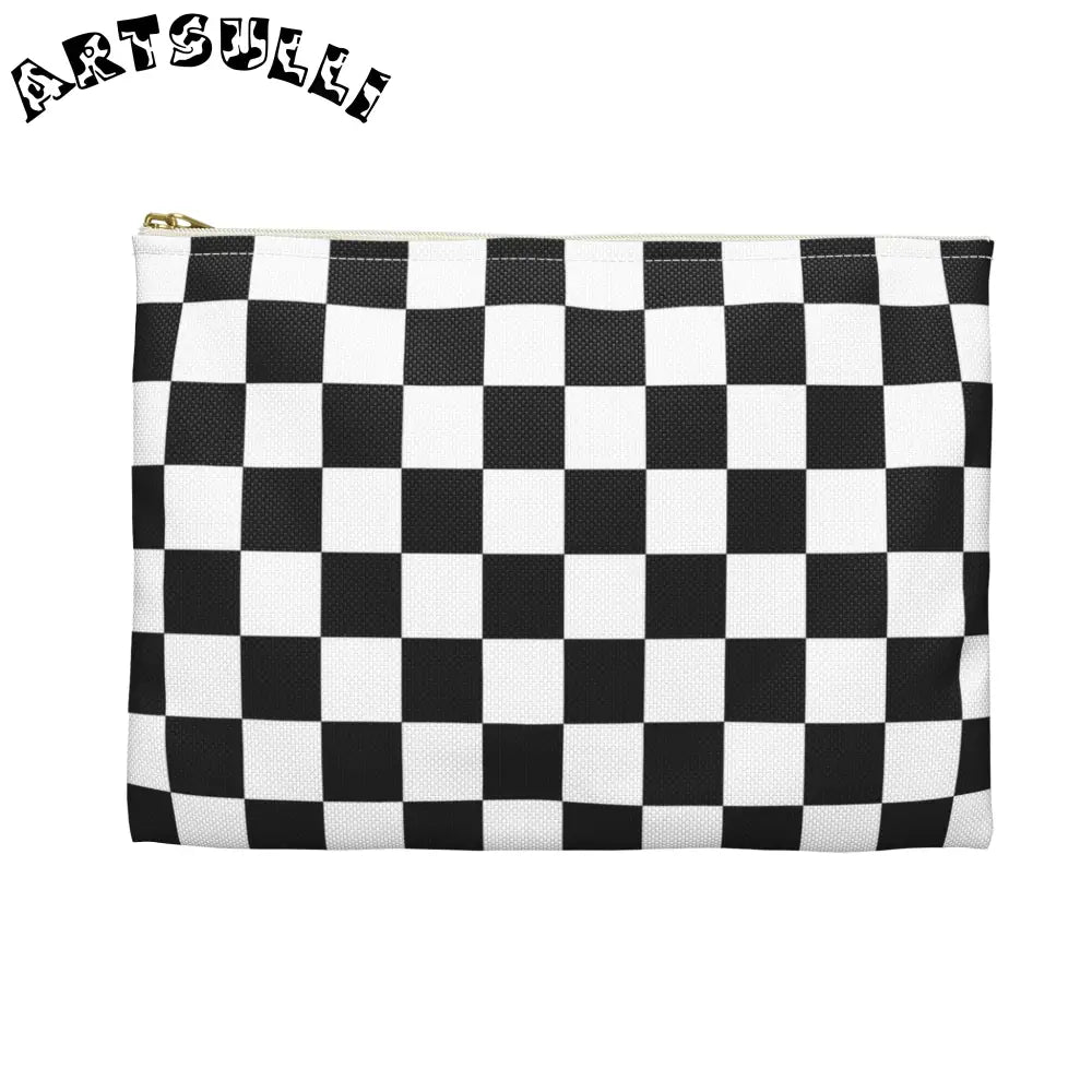 JAKKOUTTHEBXX Checkerboard White and Black Accessory Pouch