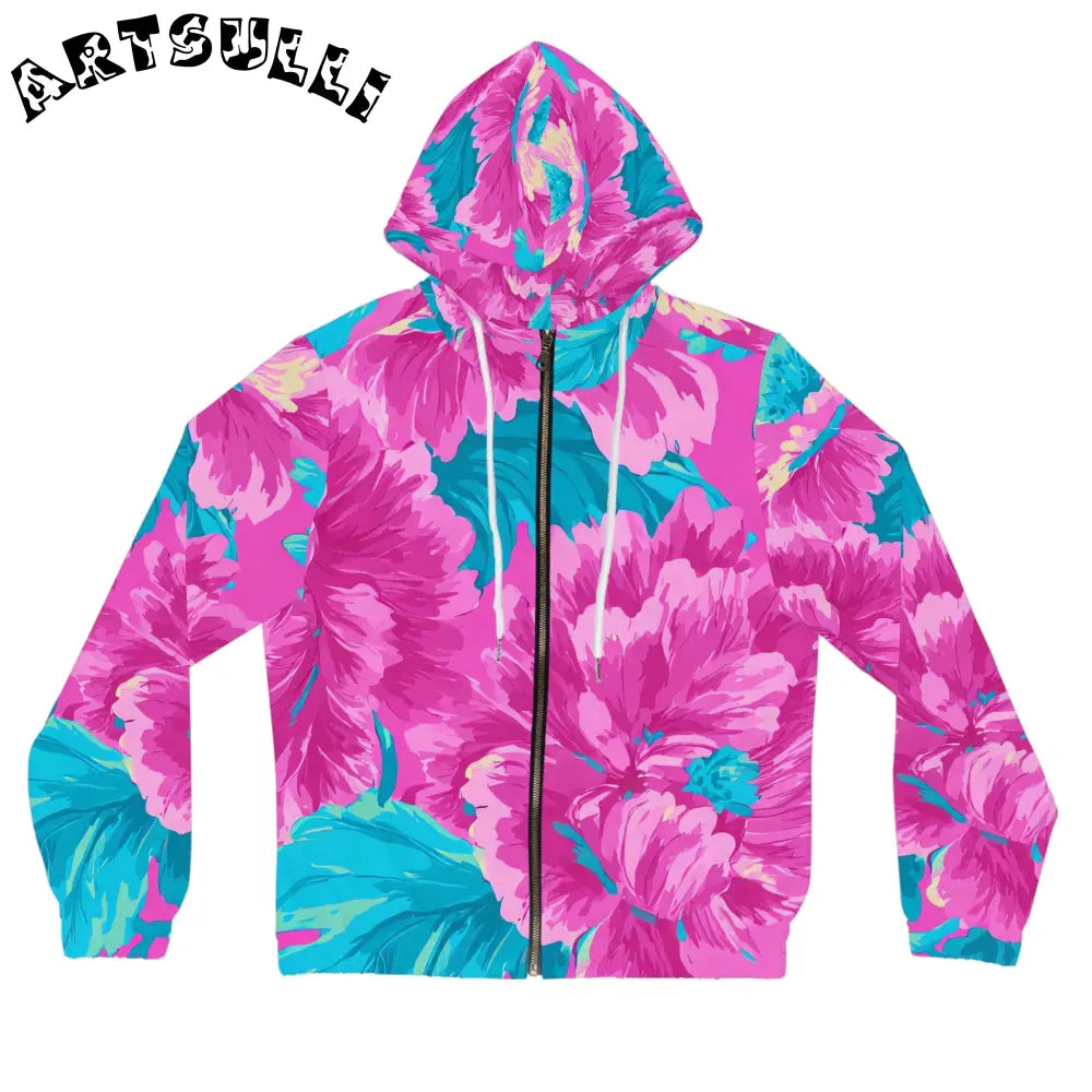 80s Dreamscape Floral Women’s Full-Zip Hoodie (AOP), Artsulli - Art is Long, Life is Short, All Over Prints, Size, XS, Color, White, , , 18043235143427197970