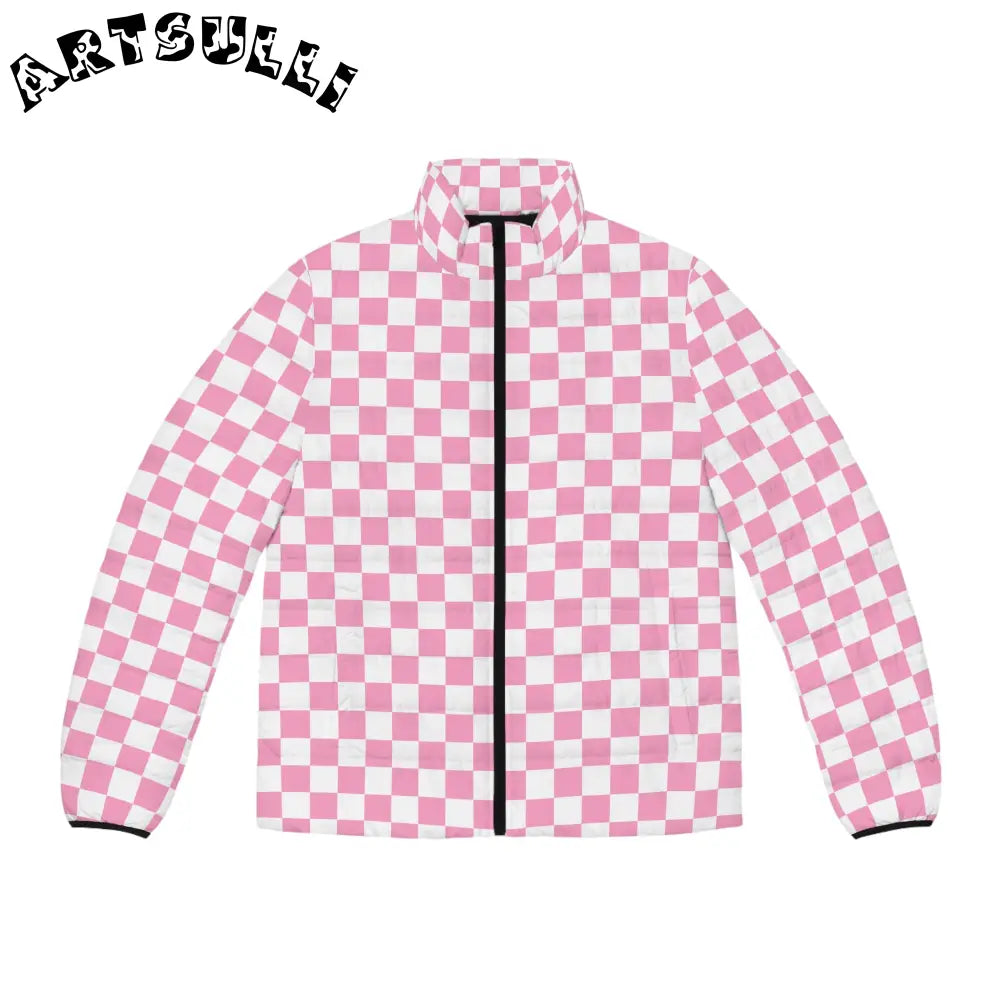 JAKKOUTTHEBXX Checkerboard Hot Pink and White Men’s Puffer Jacket