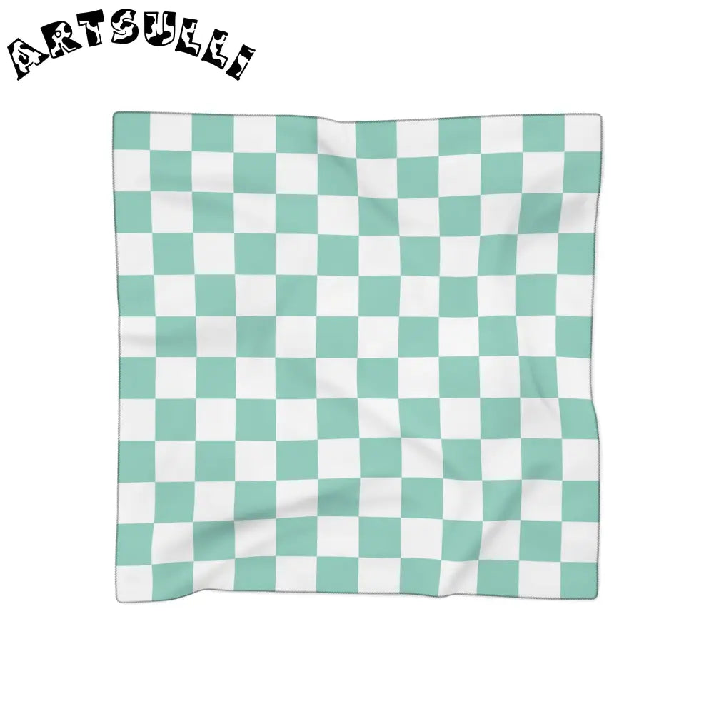 JAKKOUTTHEBXX Checkerboard Light Green Poly Scarf JAKKOUTTHEBXX