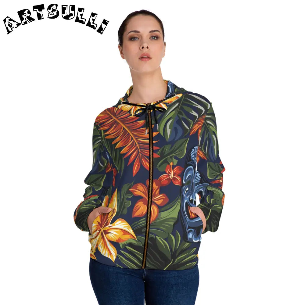 JAKKOUTTHEBXX Tropical Print Women’s Zip Hoodie 2025