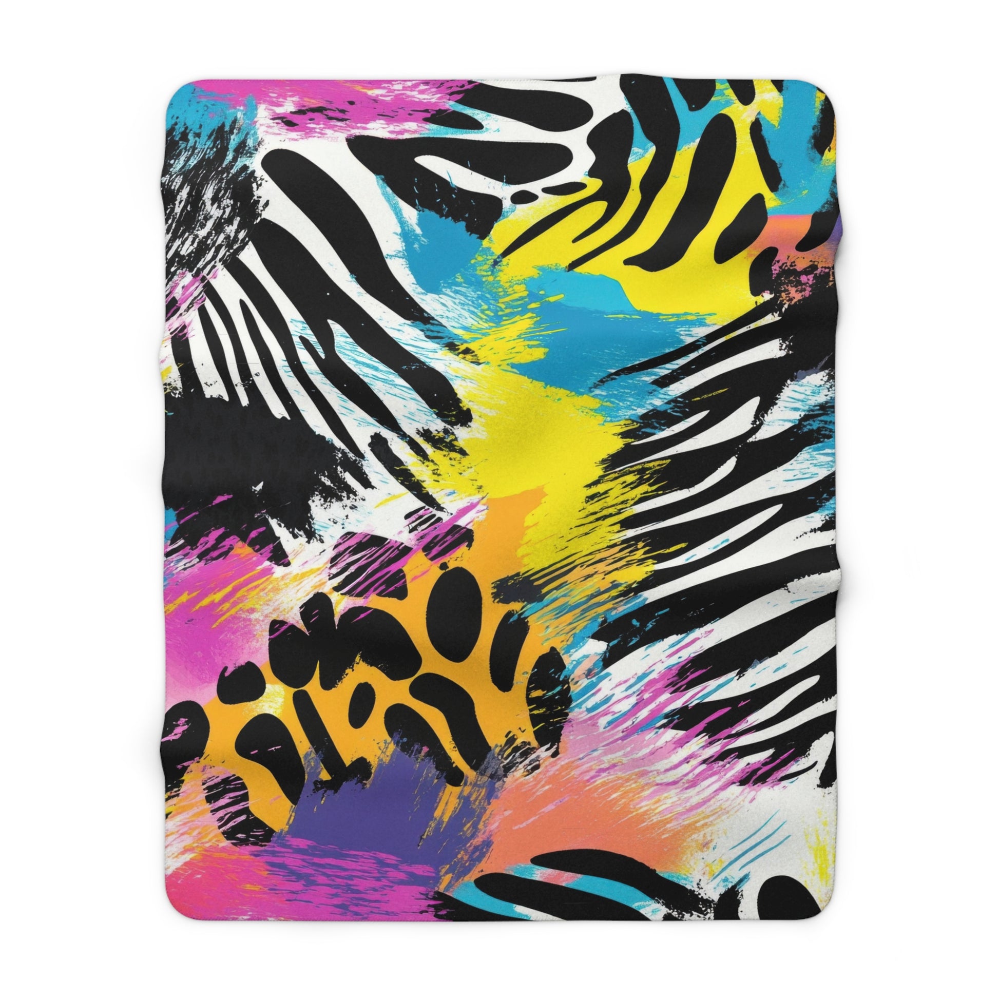 Zebra Stripes x Leapord Print x Paint Splatter Multi-Color II Sherpa Fleece Blanket, Artsulli - Art is Long, Life is Short, Home Decor, Size, 60" × 80", , , , , 17757334041584
