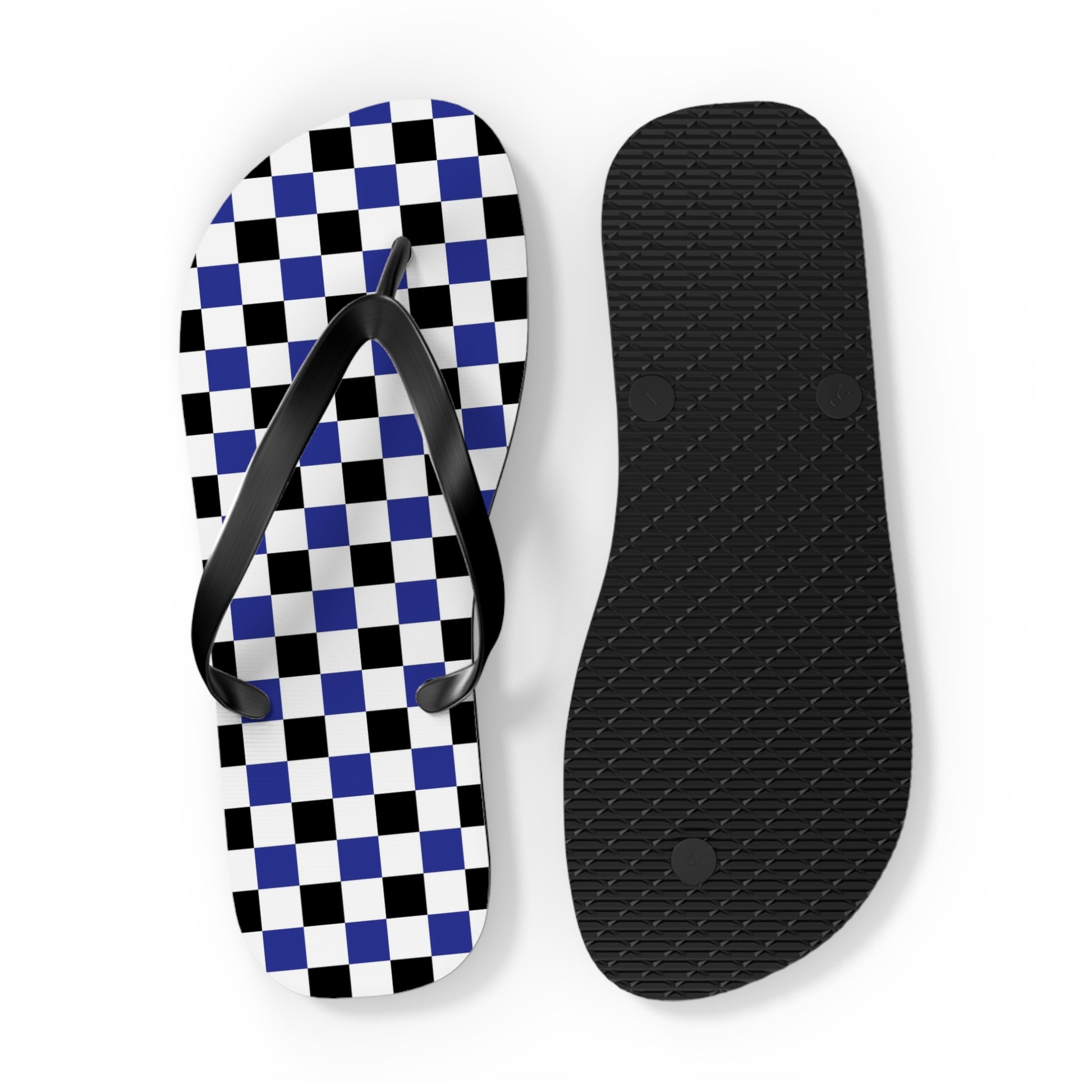 Checkerboard Blue White and Black Flip Flops, Artsulli - Art is Long, Life is Short, Shoes, , , , , , , 