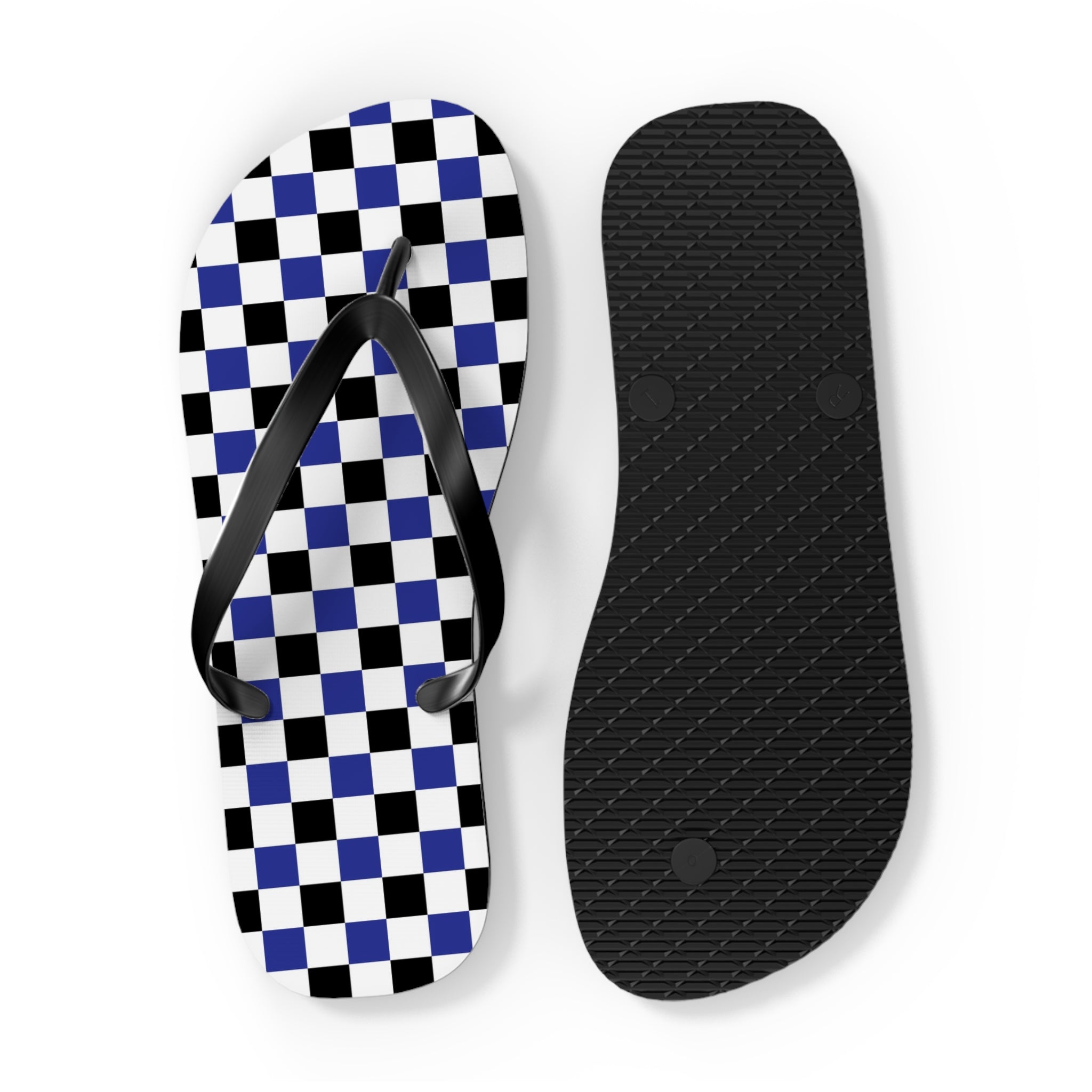Checkerboard Blue White and Black Flip Flops, Artsulli - Art is Long, Life is Short, Shoes, , , , , , , 