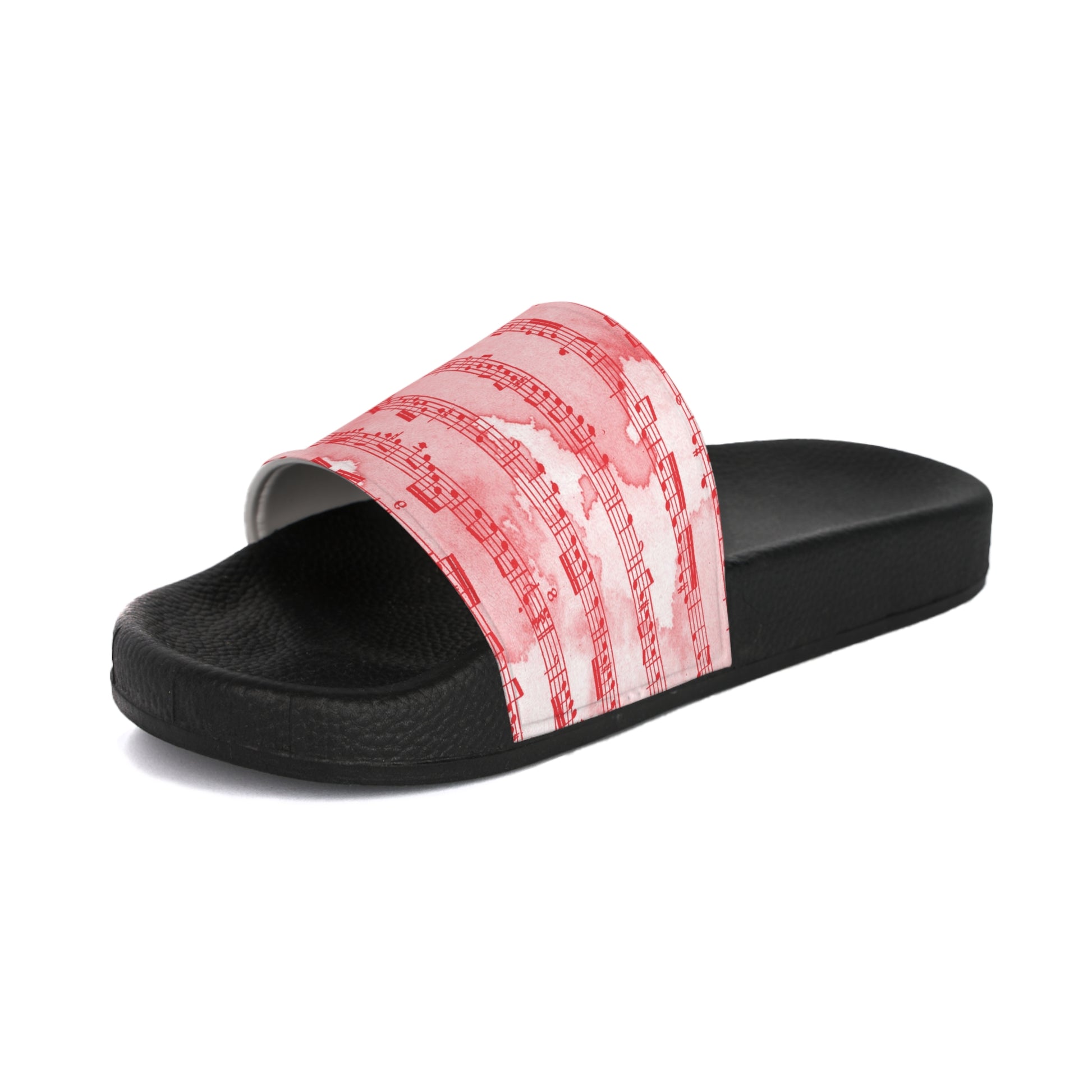 Drip Spill Type Beat Sheet Music Red Men's Slide Sandals, Artsulli - Art is Long, Life is Short, Shoes, , , , , , , 