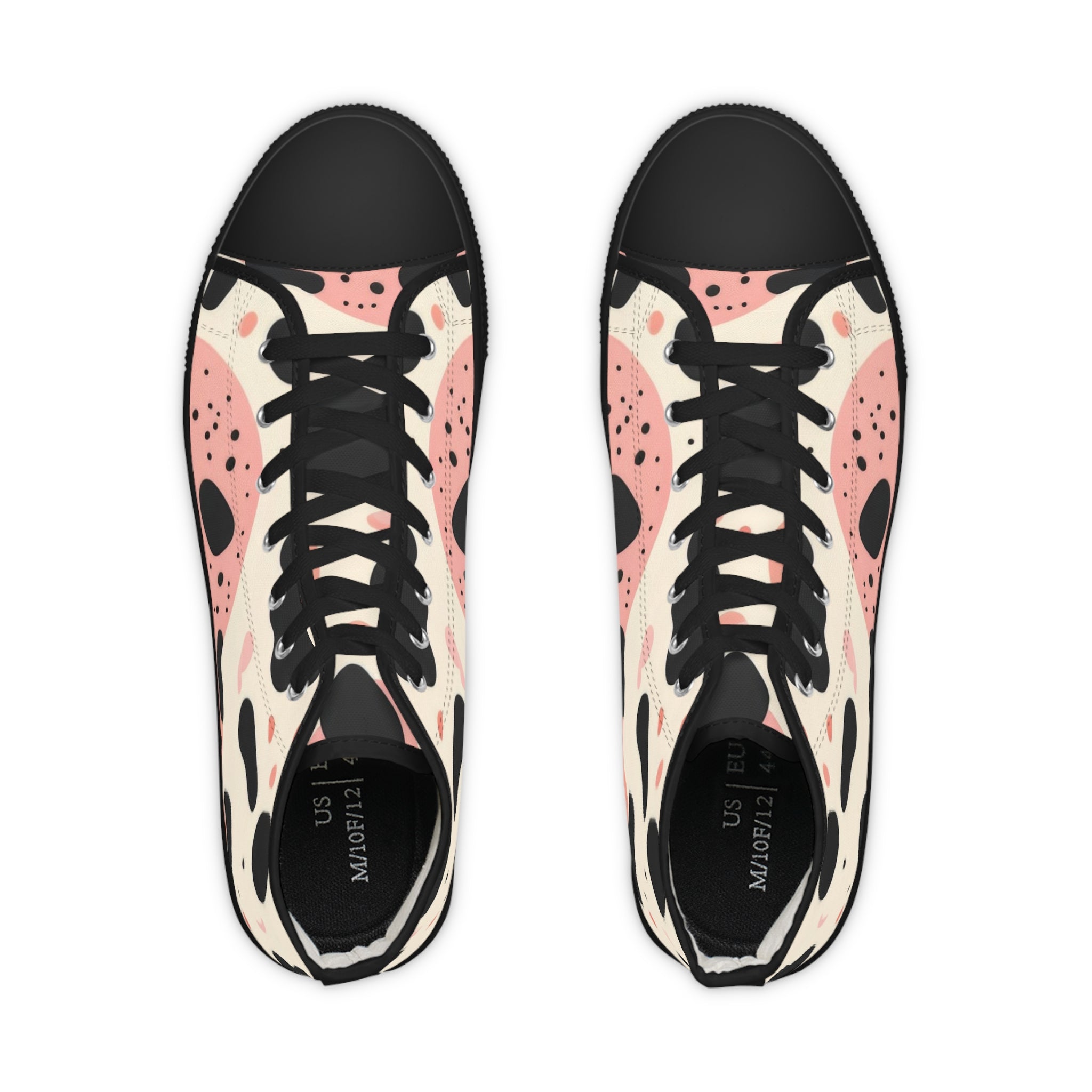 Organic Cow Print Cream and Pink Men's High Top Sneakers, Artsulli - Art is Long, Life is Short, Shoes, , , , , , , 