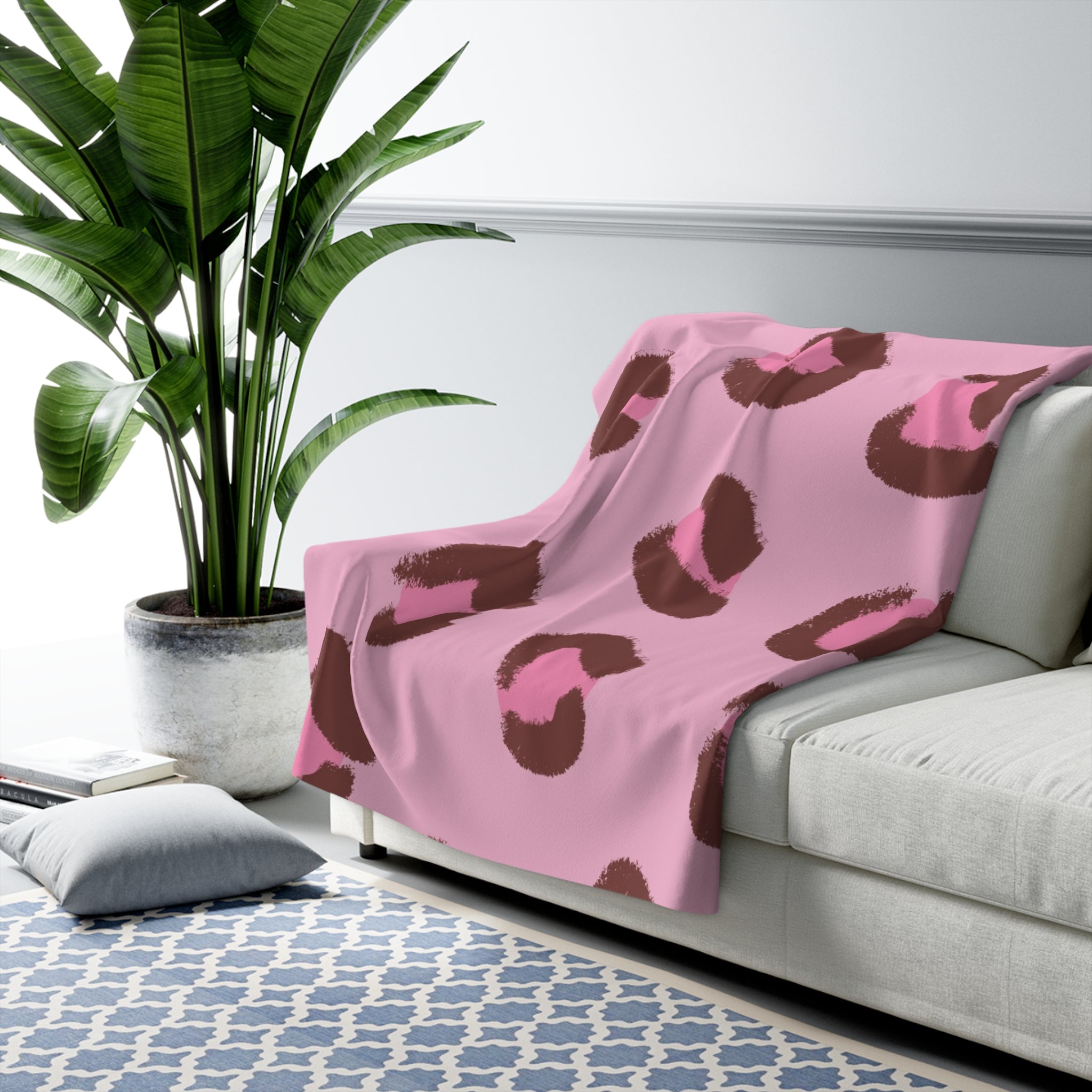 Minimalist Leopard Key Pink  Brown Clear and informative Sherpa Fleece Blanket, Artsulli - Art is Long, Life is Short, Home Decor, , , , , , , 