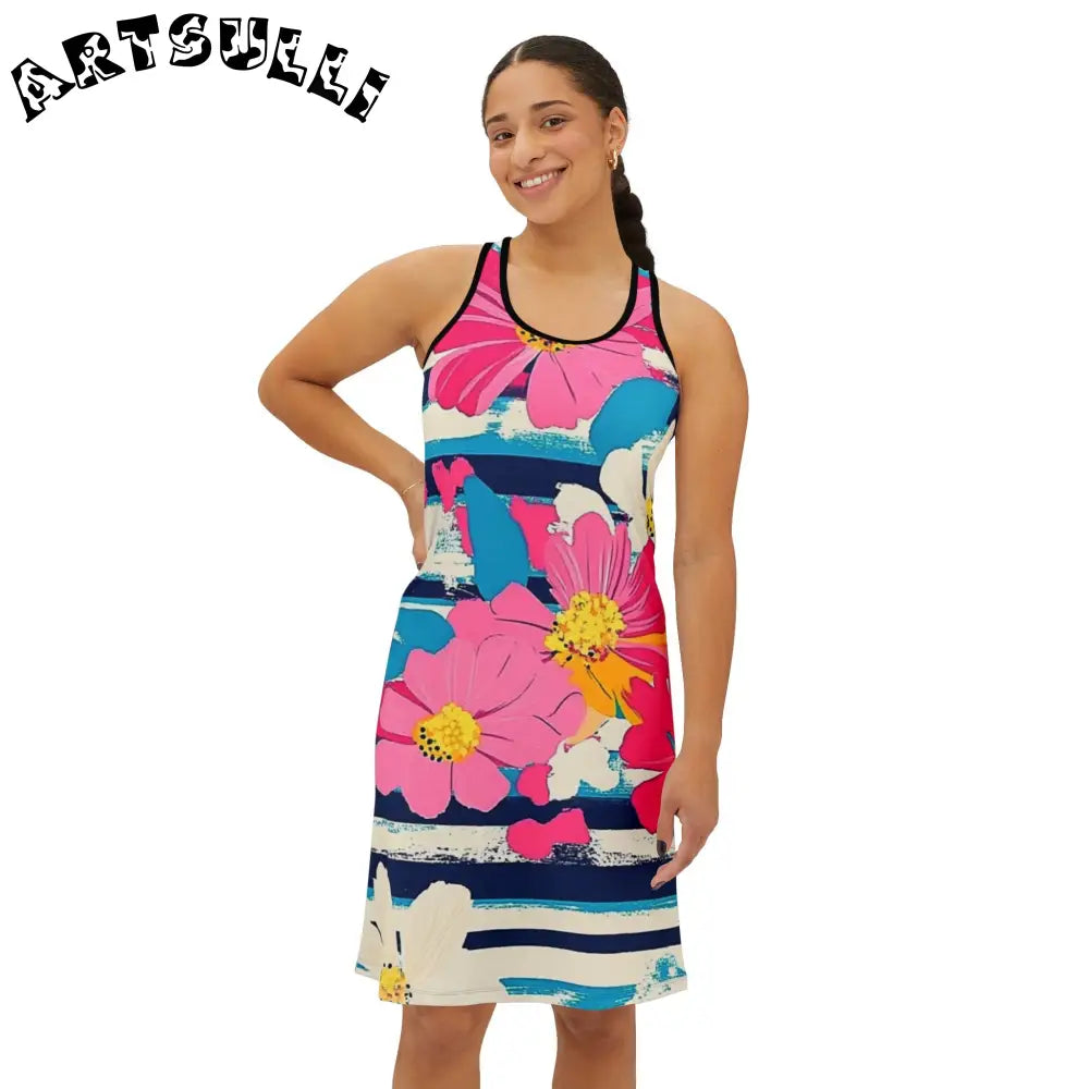 JAKKOUTTHEBXX Dayglo Floral Stripes II Multi-Color Women’s Racerback