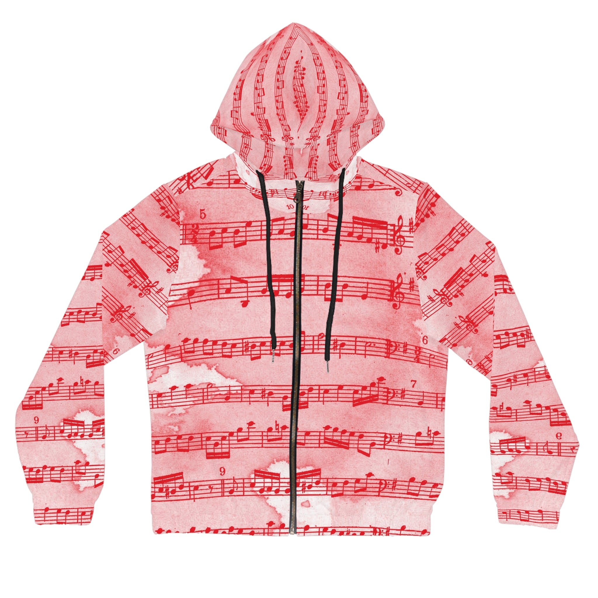 Drip Spill Type Beat Sheet Music Red Women’s Full-Zip Hoodie (AOP), Artsulli - Art is Long, Life is Short, All Over Prints, Size, XS, Color, Black, , , 33205514100643786760