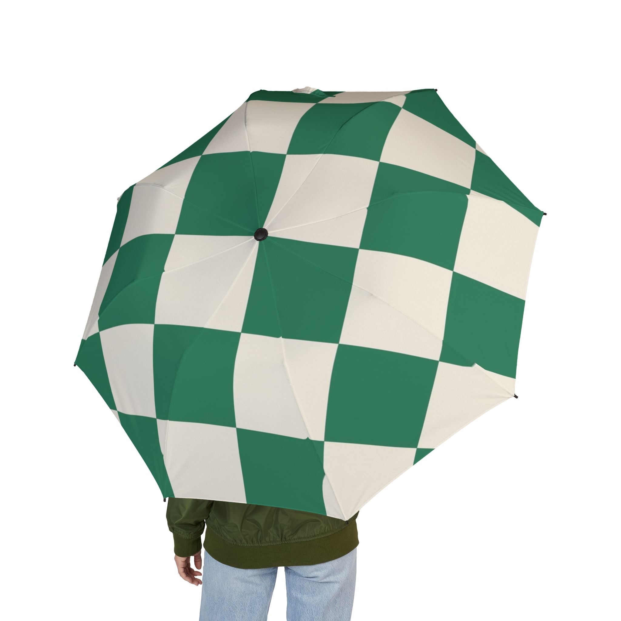 Checkerboard Dark Green Semi-Automatic Foldable Umbrella, Artsulli - Art is Long, Life is Short, Accessories, , , , , , , 