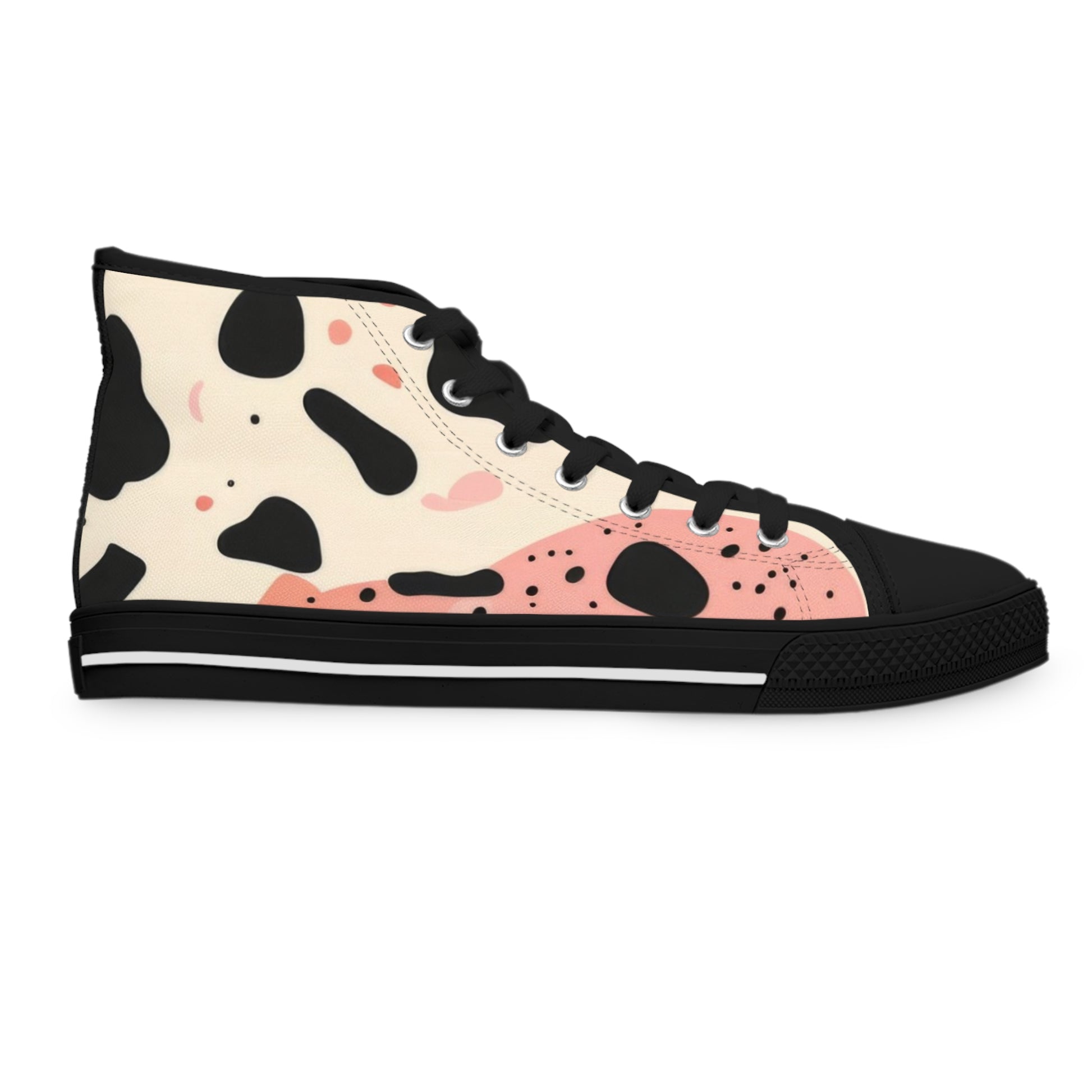 Organic Cow Print Cream and Pink Women's High Top Sneakers, Artsulli - Art is Long, Life is Short, Shoes, , , , , , , 