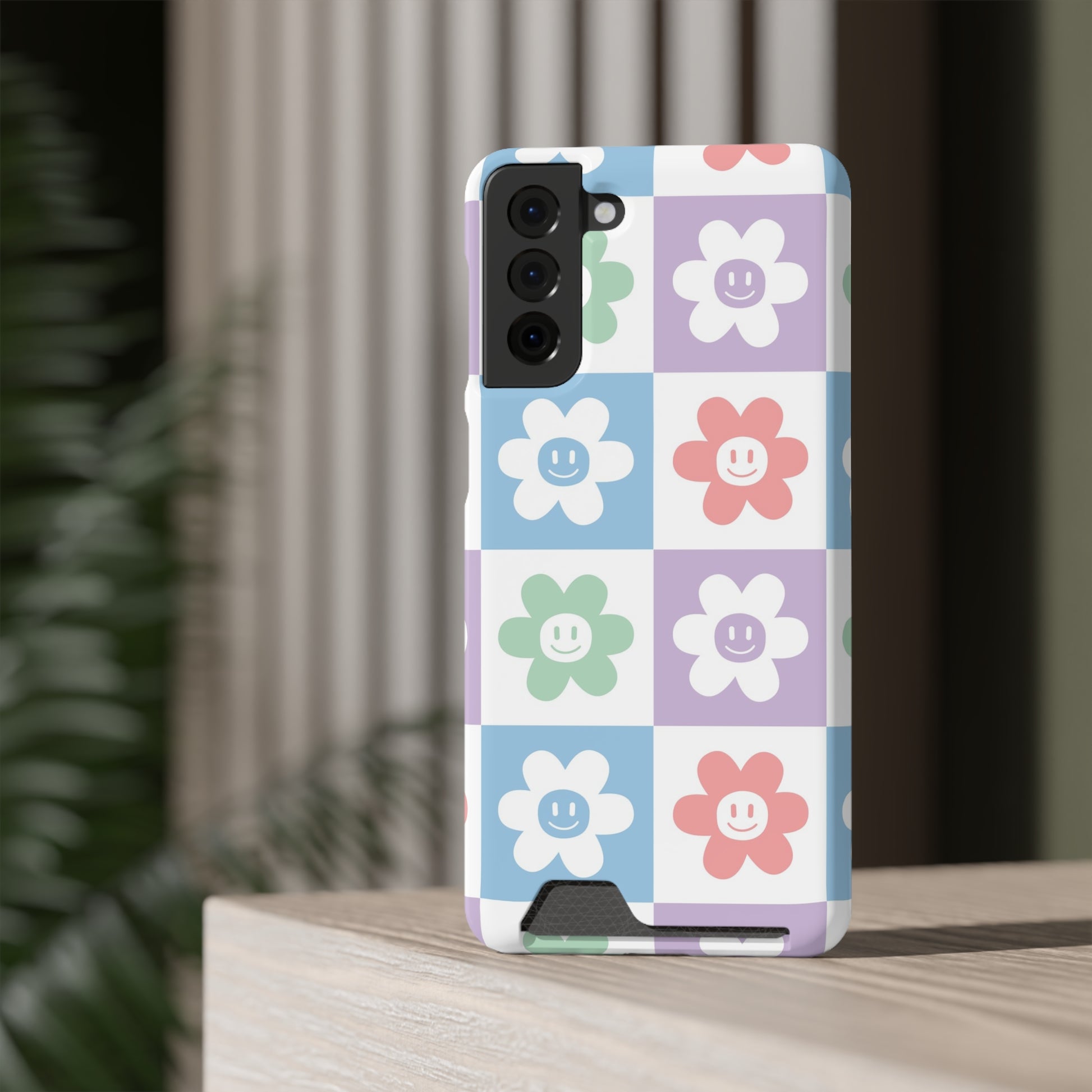 Chessboard x Smiley Face Flowers Multi-Color Phone Case With Card Holder, Artsulli - Art is Long, Life is Short, Phone Case, , , , , , , 