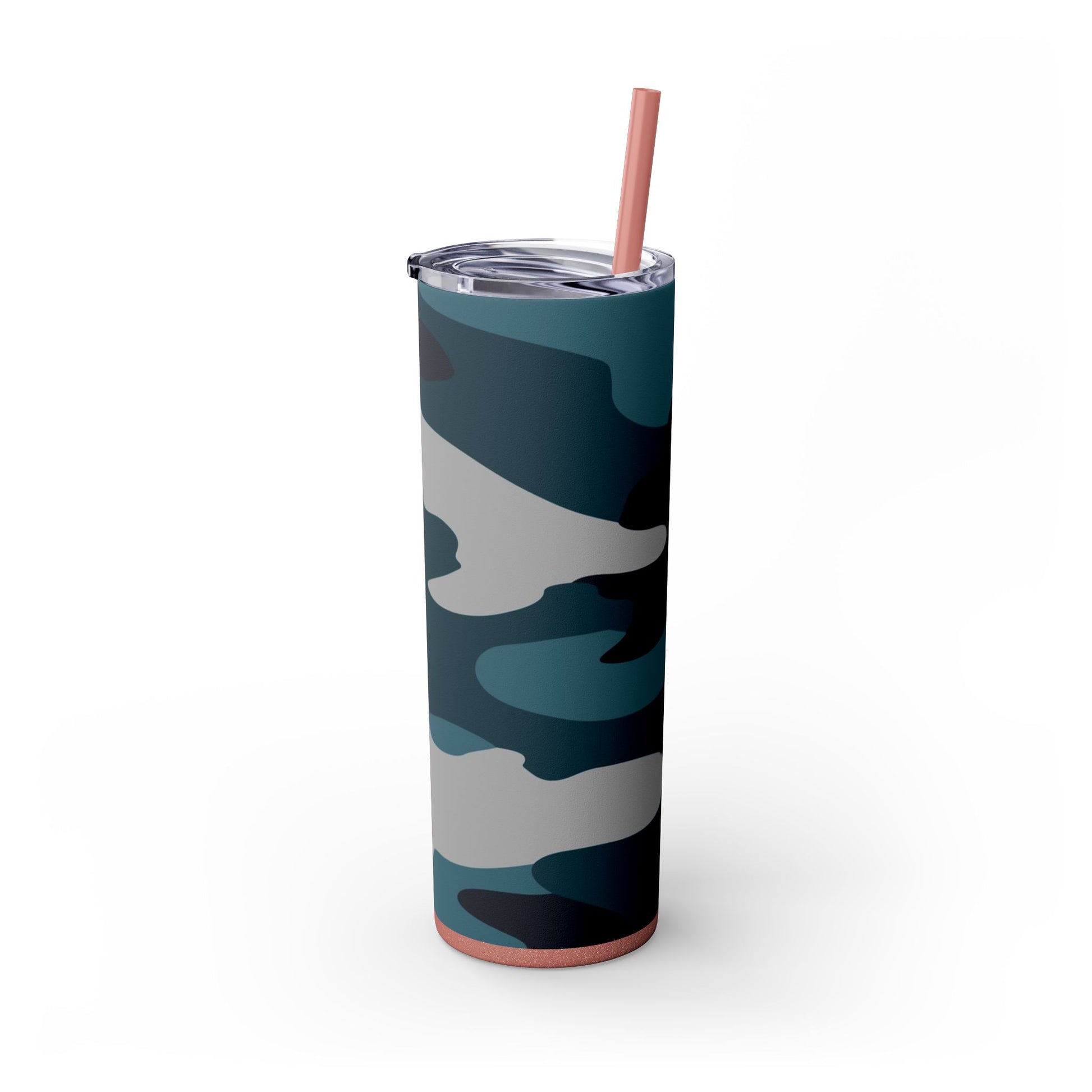 Blue Camouflage Skinny Tumbler with Straw, 20oz, Artsulli - Art is Long, Life is Short, Mug, , , , , , , 