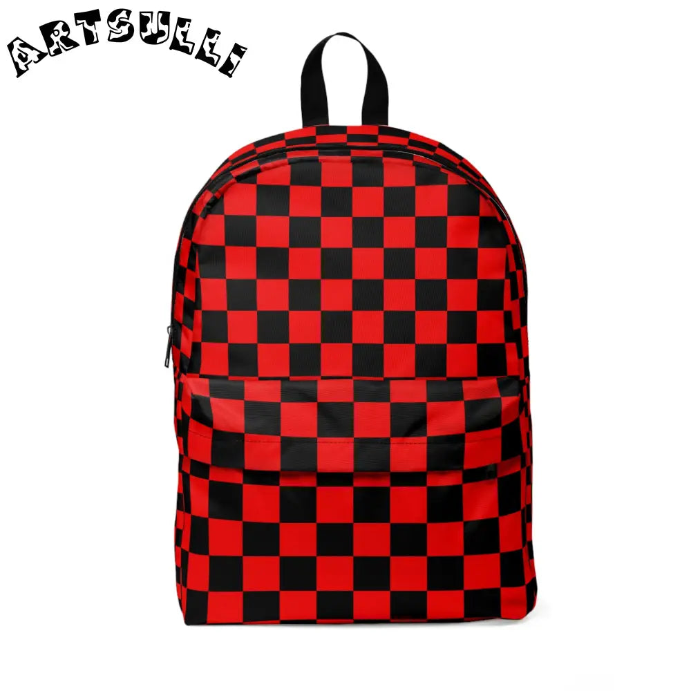 JAKKOUTTHEBXX Checkerboard Red and Black Unisex Classic Backpack