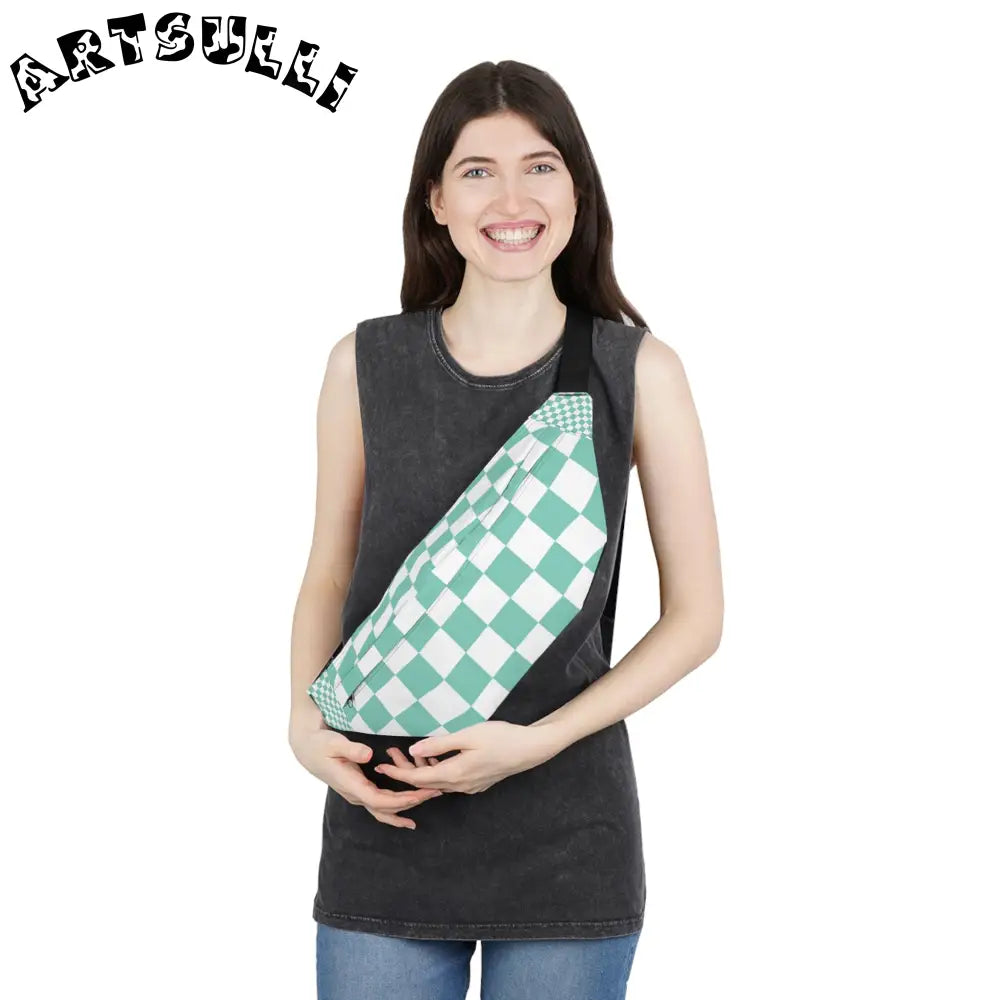 JAKKOUTTHEBXX Checkerboard Light Green Large Fanny Pack