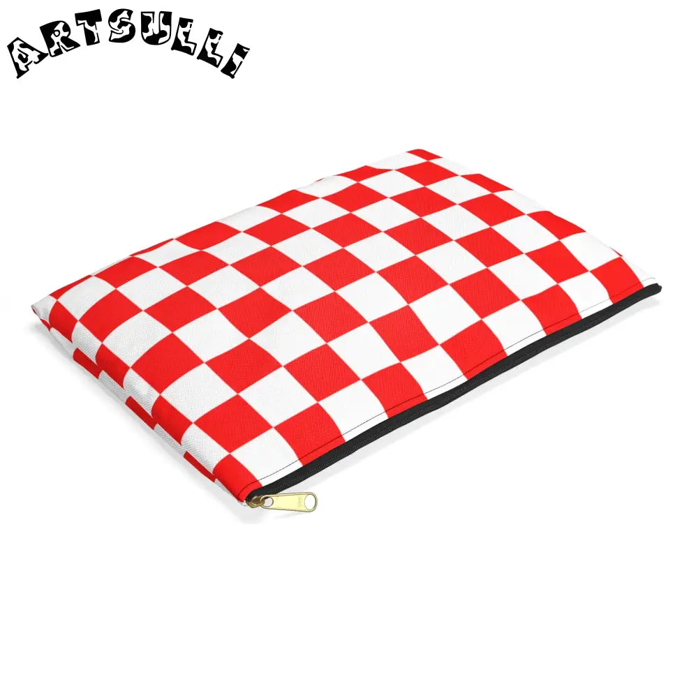 JAKKOUTTHEBXX Checkerboard Red and White Accessory Pouch