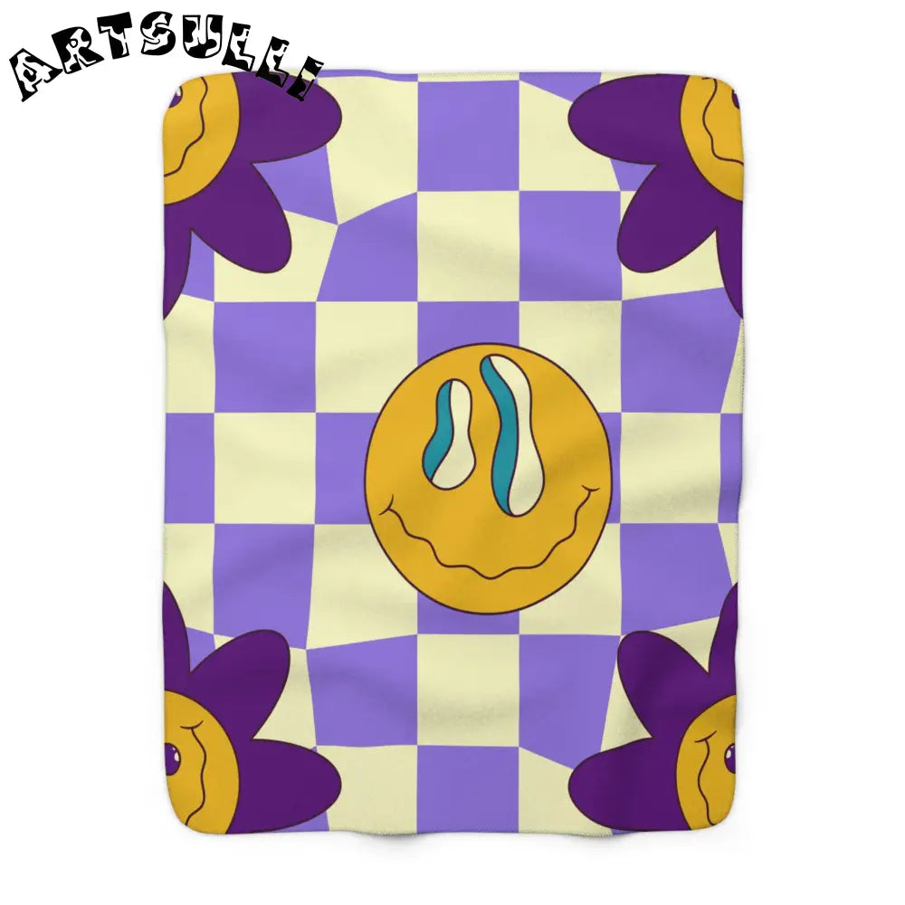 JAKKOUTTHEBXX Trippy Flower Power Motifs Purple Sherpa Fleece