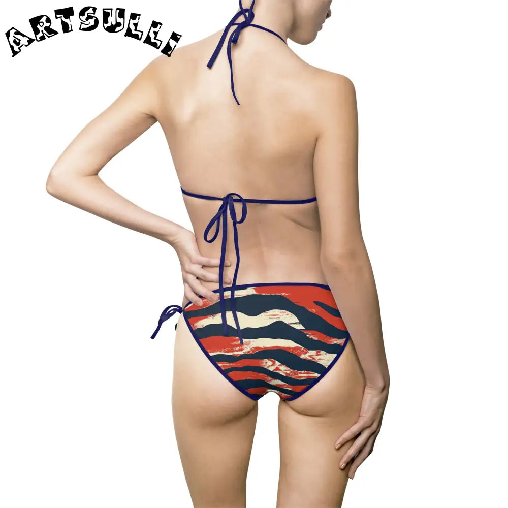 JAKKOUTTHEBXX Red White and Blue Striped Bikini Swimsuit for Women