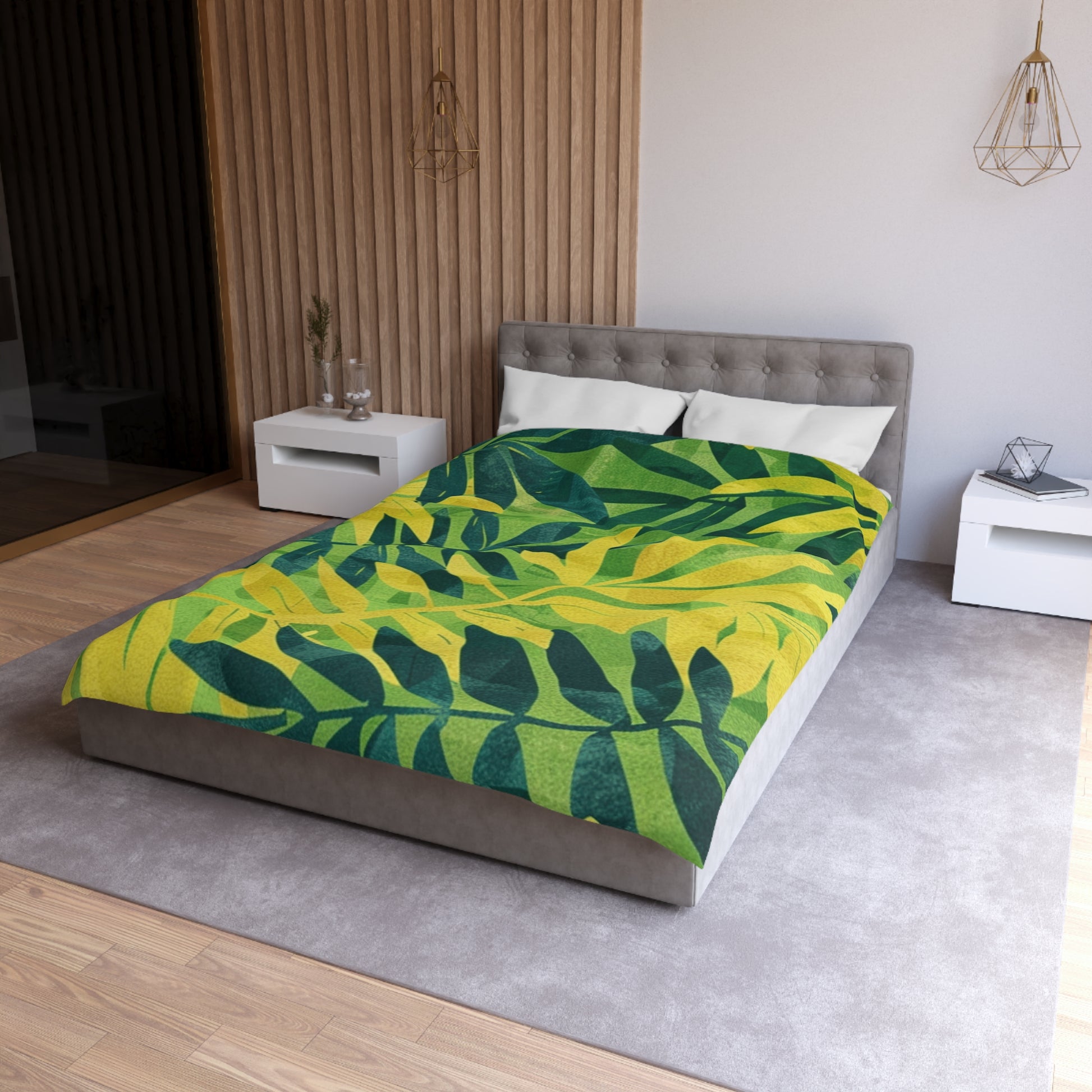 Green Leaf x Yellow Leaf x Tropical x Jungle Microfiber Duvet Cover, Artsulli - Art is Long, Life is Short, Home Decor, , , , , , , 