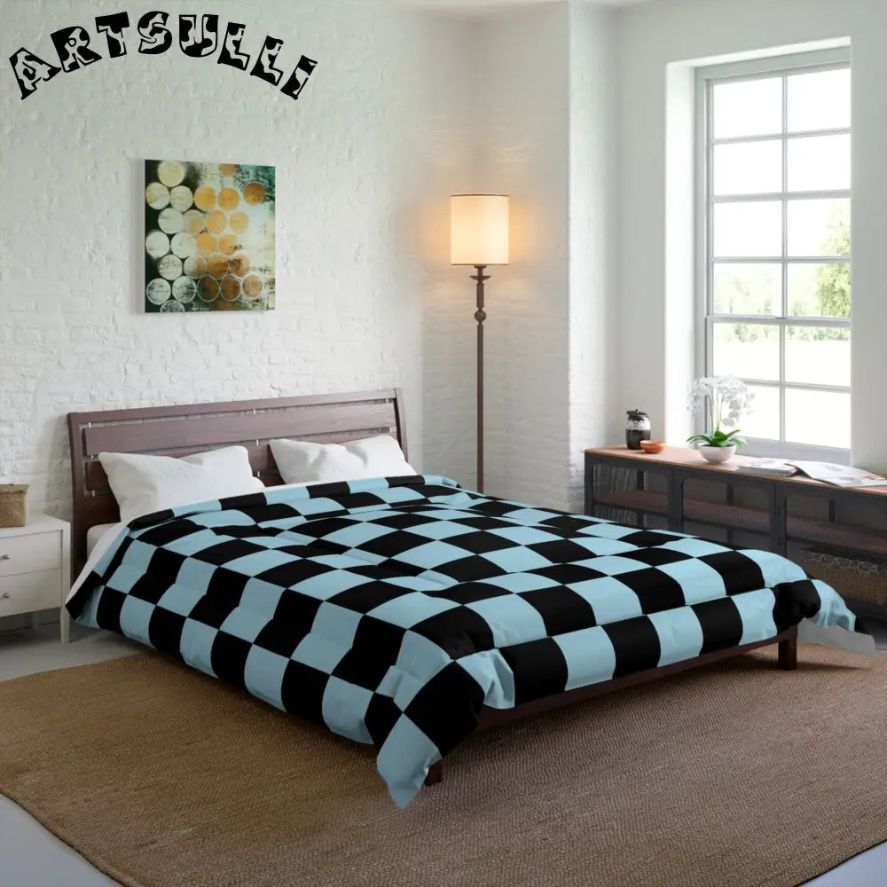 JAKKOUTTHEBXX Checkerboard Black and Blue Comforter JAKKOUTTHEBXX