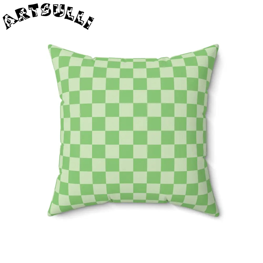 JAKKOUTTHEBXX Checkerboard Green Spun Polyester Square Pillow