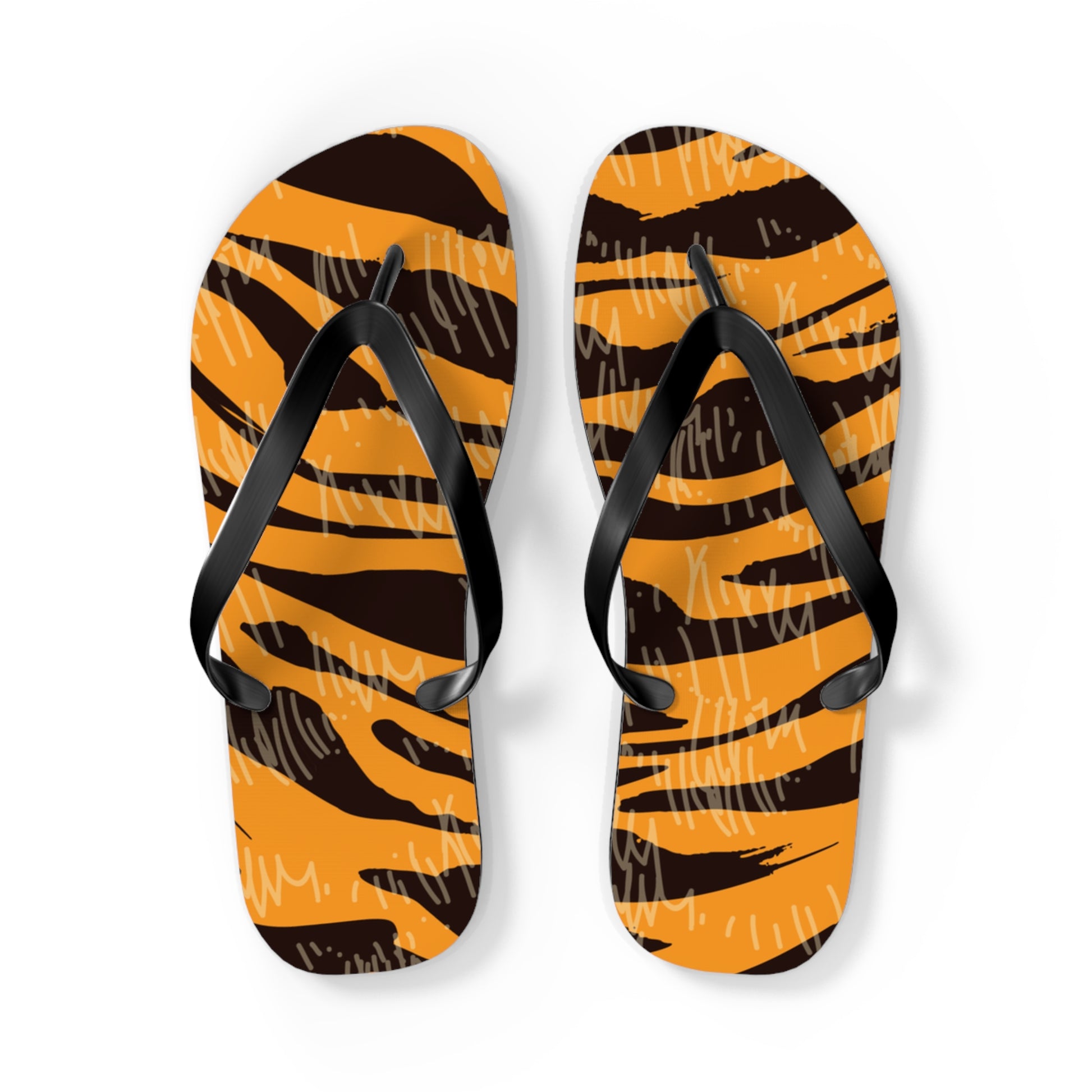 Tiger Scratches Orange & Black Flip Flops, Artsulli - Art is Long, Life is Short, Shoes, Size, L, Color, Black sole, , , 12948224690701