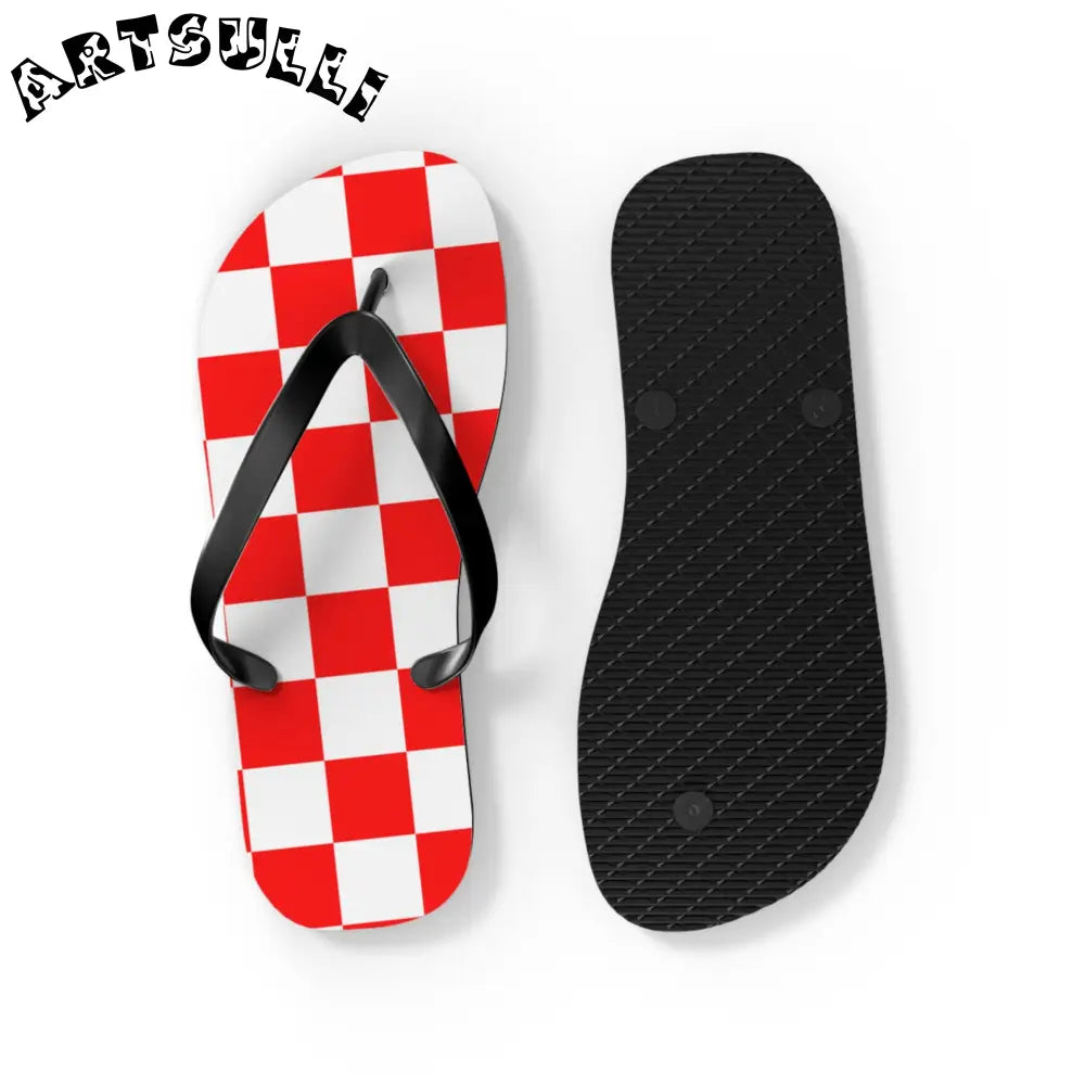 JAKKOUTTHEBXX Checkerboard Red and White Flip Flops JAKKOUTTHEBXX