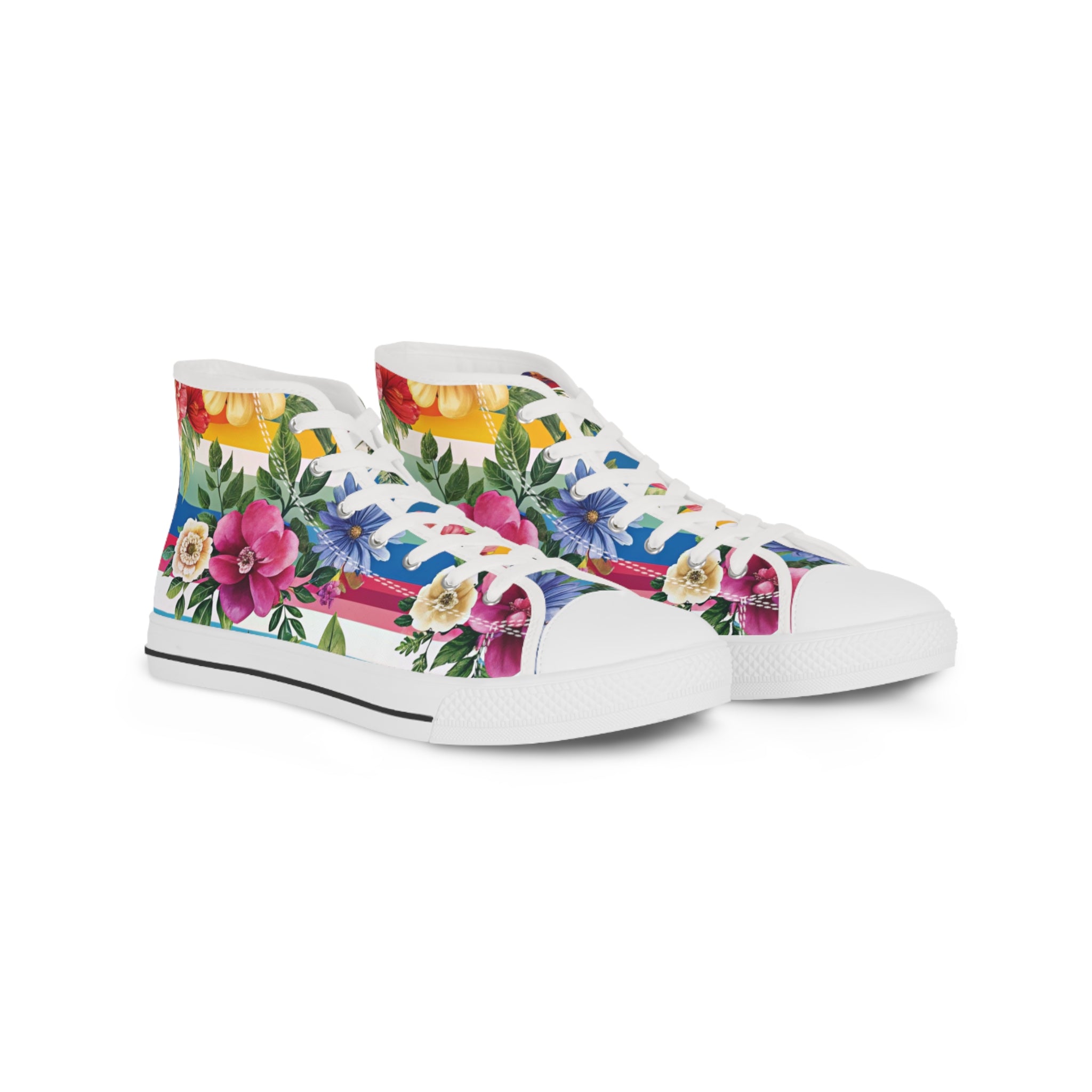 Floral Stripe 4K II Men's High Top Sneakers, Artsulli - Art is Long, Life is Short, Shoes, Size, US 5, Color, White sole, , , 95420391968922462863