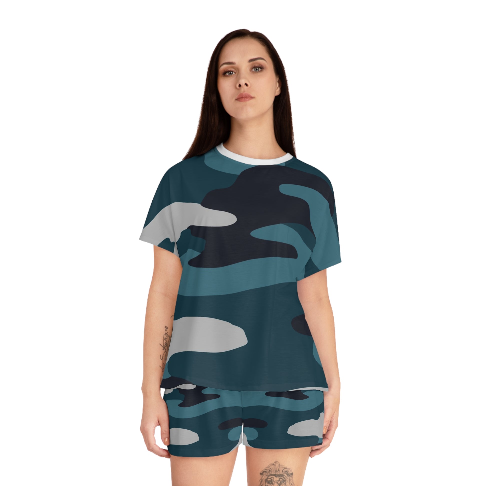 Blue Camouflage Women's Short Pajama Set (AOP), Artsulli - Art is Long, Life is Short, All Over Prints, , , , , , , 