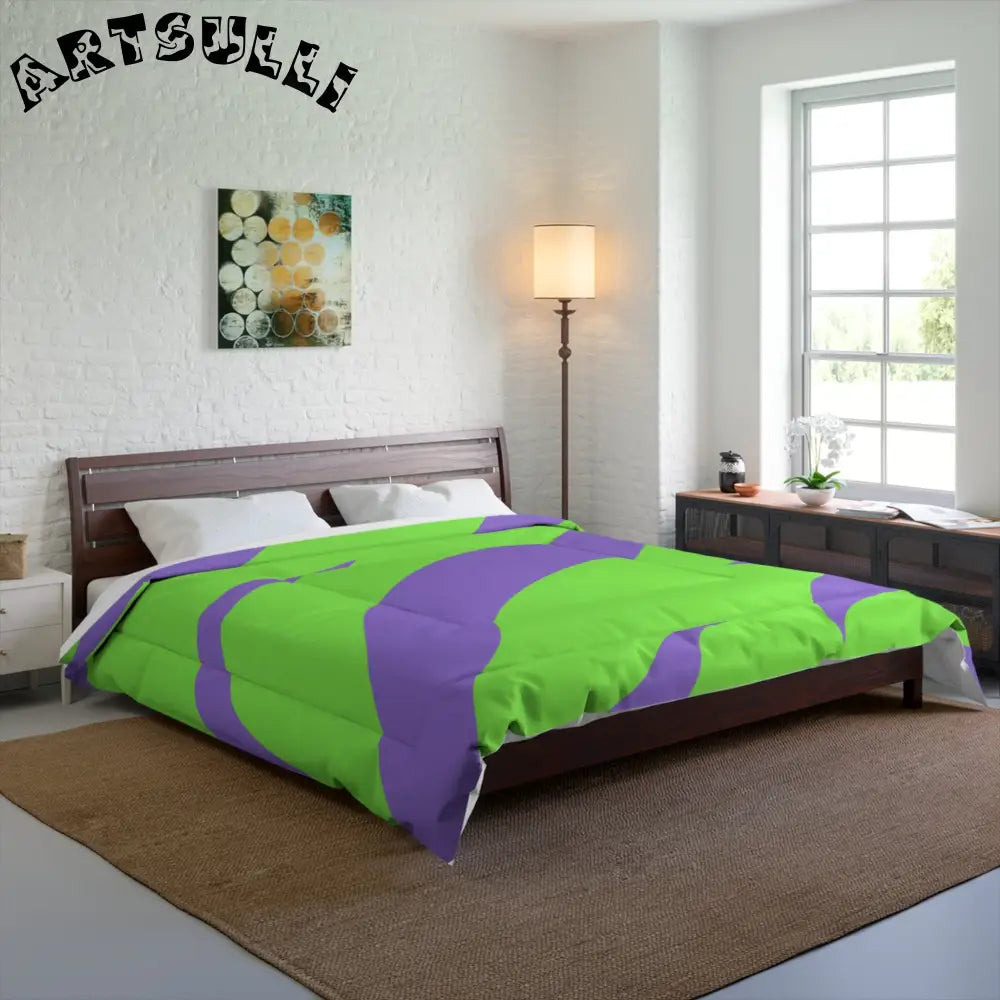 JAKKOUTTHEBXX Tyrannosaurus Print Green and Purple Comforter