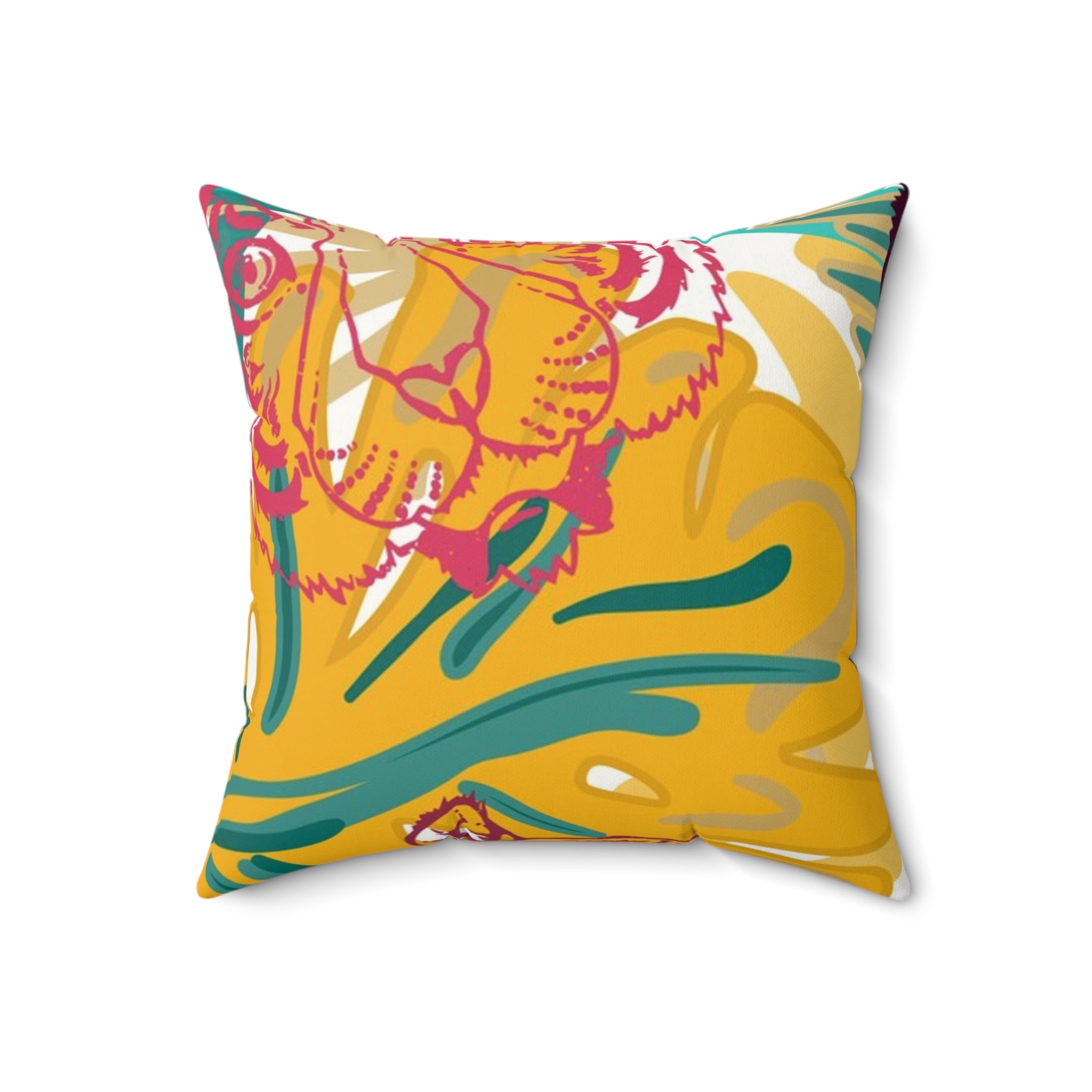 Tropical Jungle Tigers Brown and Green Faux Suede Square Pillow, Artsulli - Art is Long, Life is Short, Home Decor, Size, 18" × 18", , , , , 14412061059250