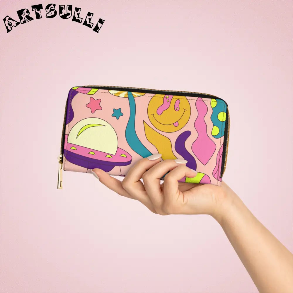 JAKKOUTTHEBXX Trippy Spaceships Pink Zipper Wallet JAKKOUTTHEBXX
