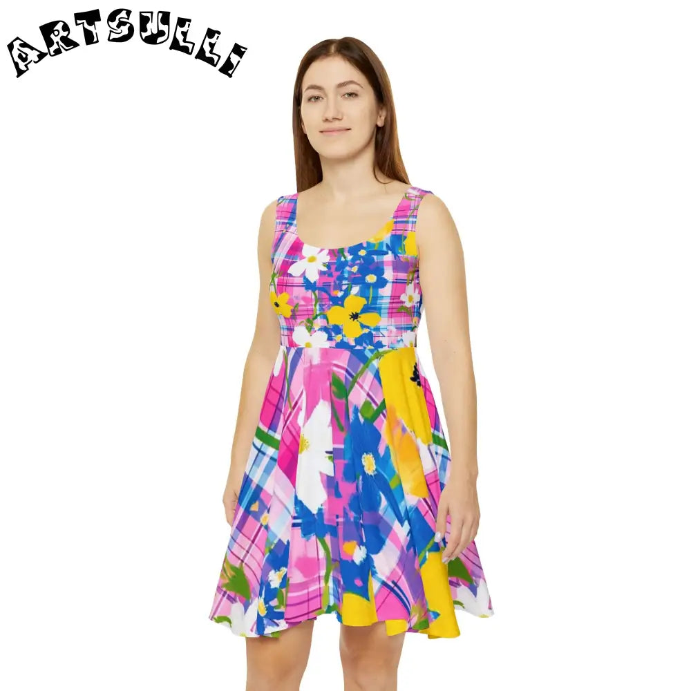 JAKKOUTTHEBXX Plaid Garden Pink and Purple Women’s Skater Dress