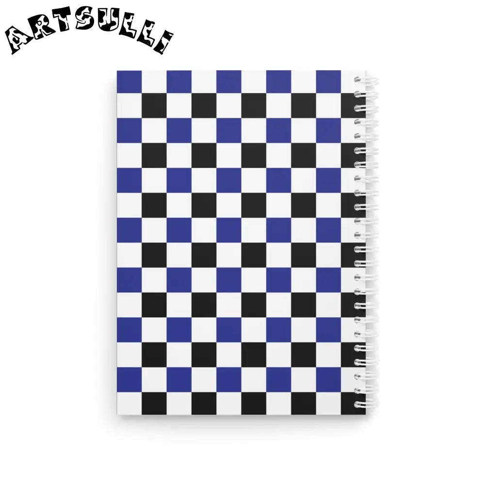 JAKKOUTTHEBXX Checkerboard Blue White and Black Spiral Notebook