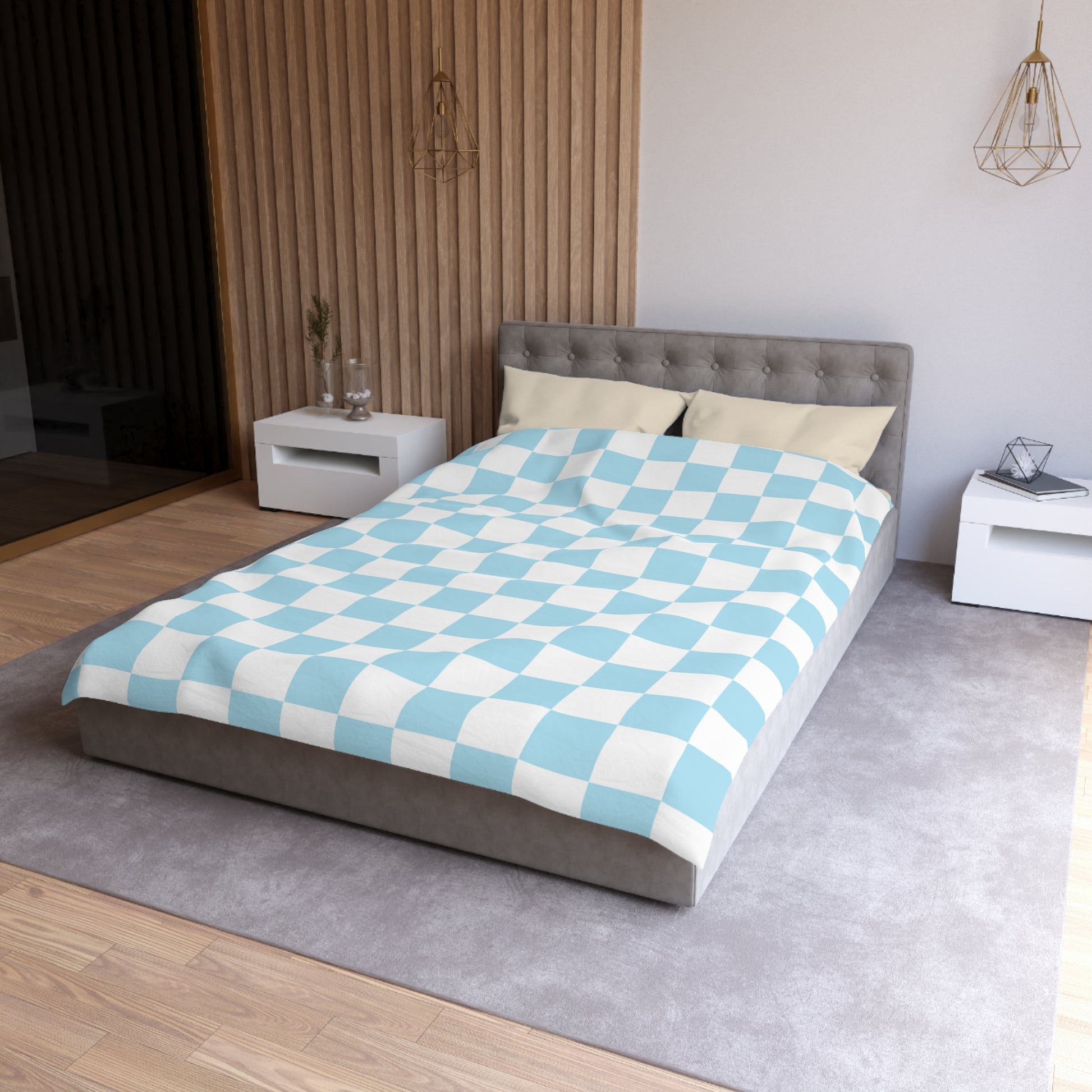 Checkerboard Sky Blue Microfiber Duvet Cover, Artsulli - Art is Long, Life is Short, Home Decor, , , , , , , 