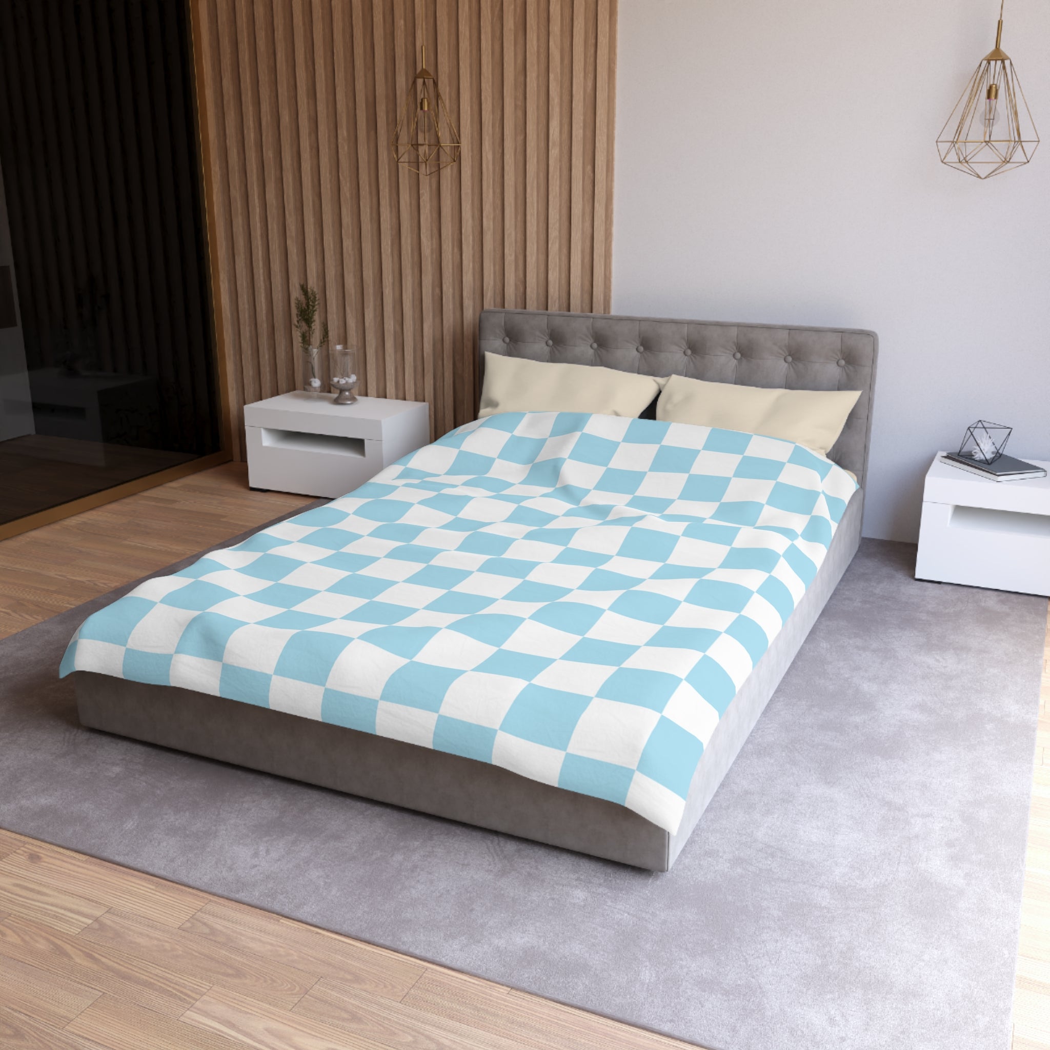 Checkerboard Sky Blue Microfiber Duvet Cover, Artsulli - Art is Long, Life is Short, Home Decor, , , , , , , 