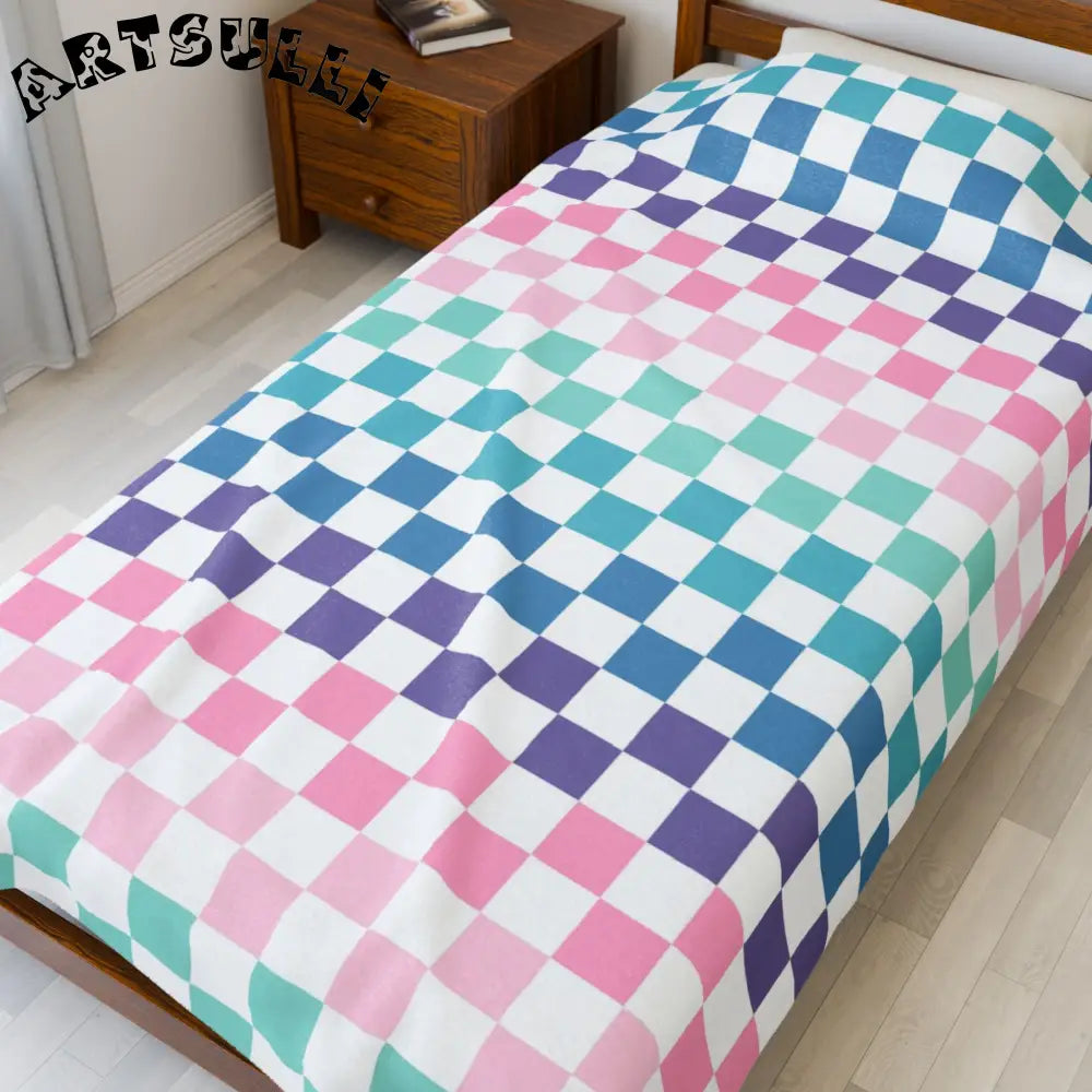 JAKKOUTTHEBXX Vaporwave Rainbow Checkerboard Multi-Color Velveteen