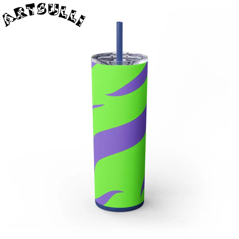 JAKKOUTTHEBXX Tyrannosaurus Print Green and Purple Skinny Tumbler